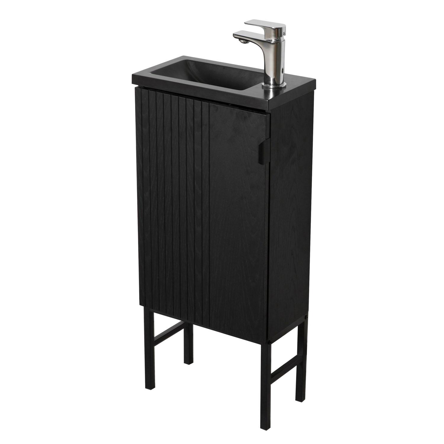 Ensemble meuble lave-mains chêne vasque noire + robinet