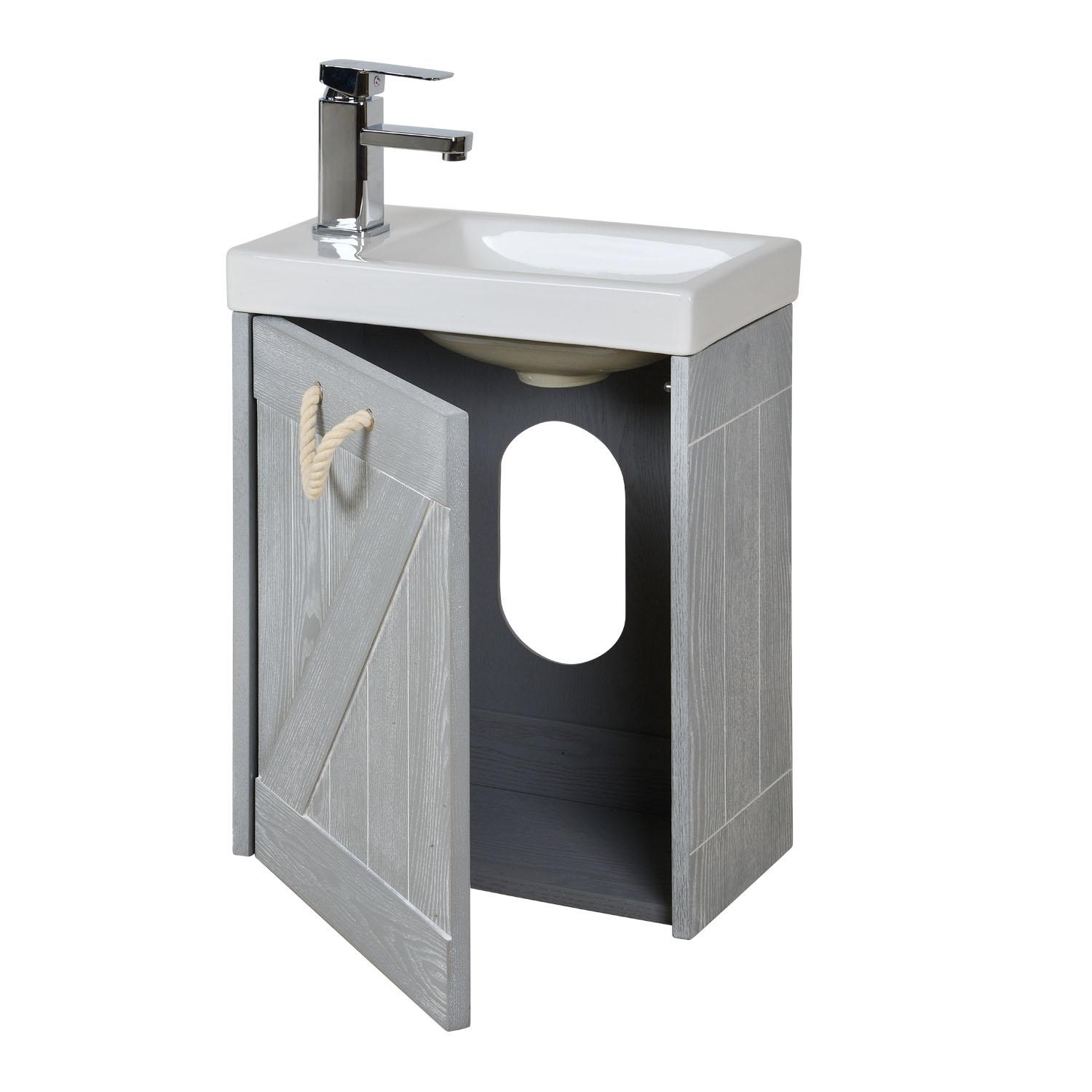 Meuble lave-mains gris bord de mer + robinet