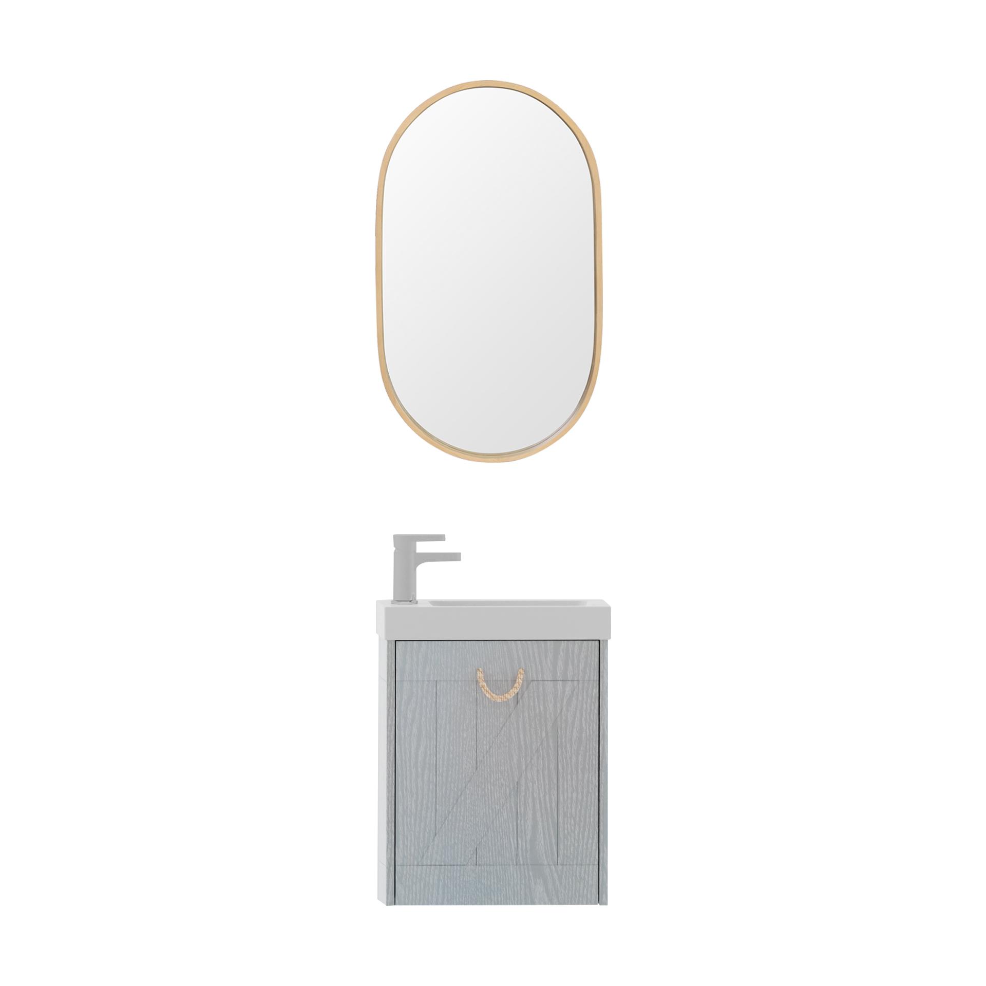 Meuble lave-mains gris bord de mer + miroir