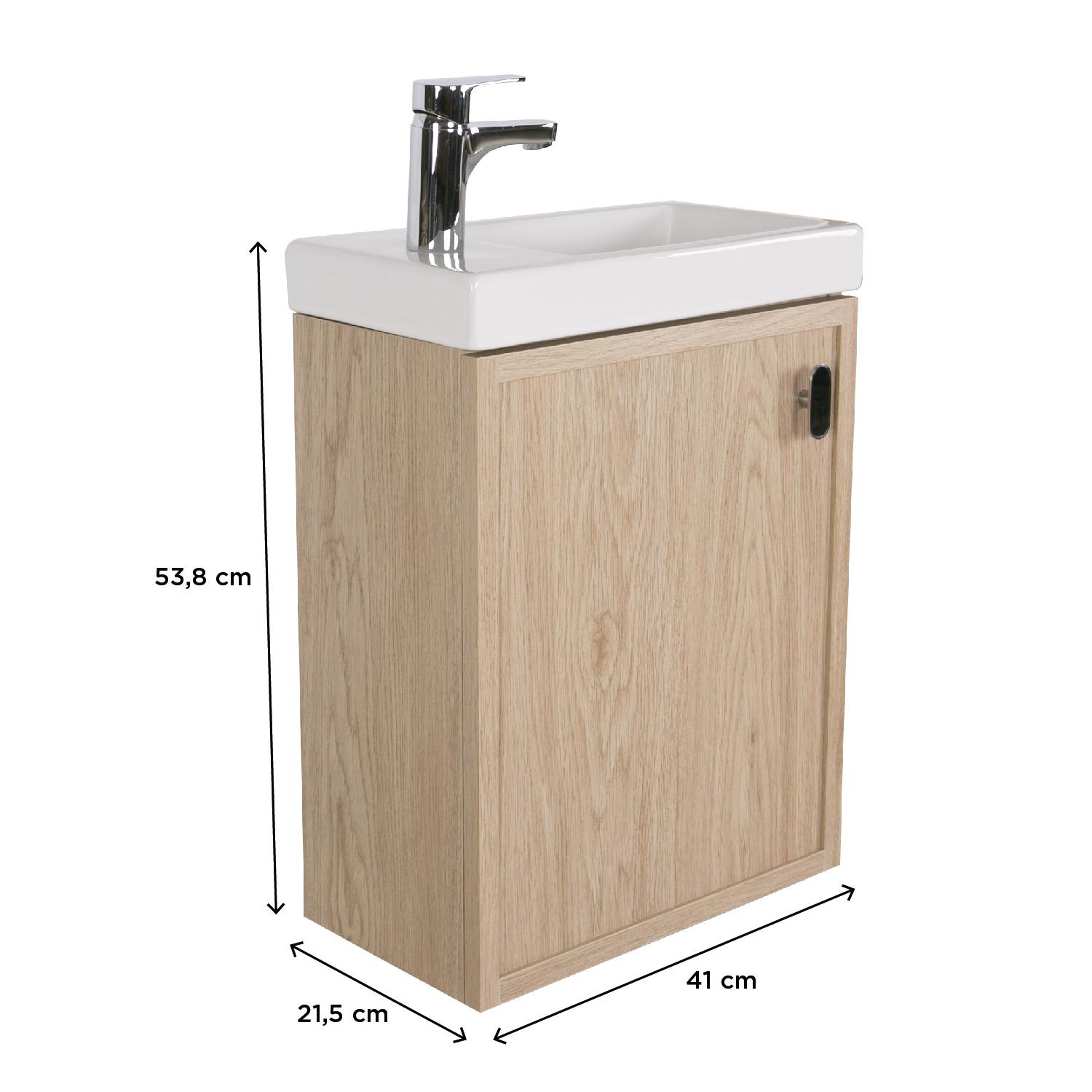 Ensemble meuble lave-mains décor chêne FRAME + robinet