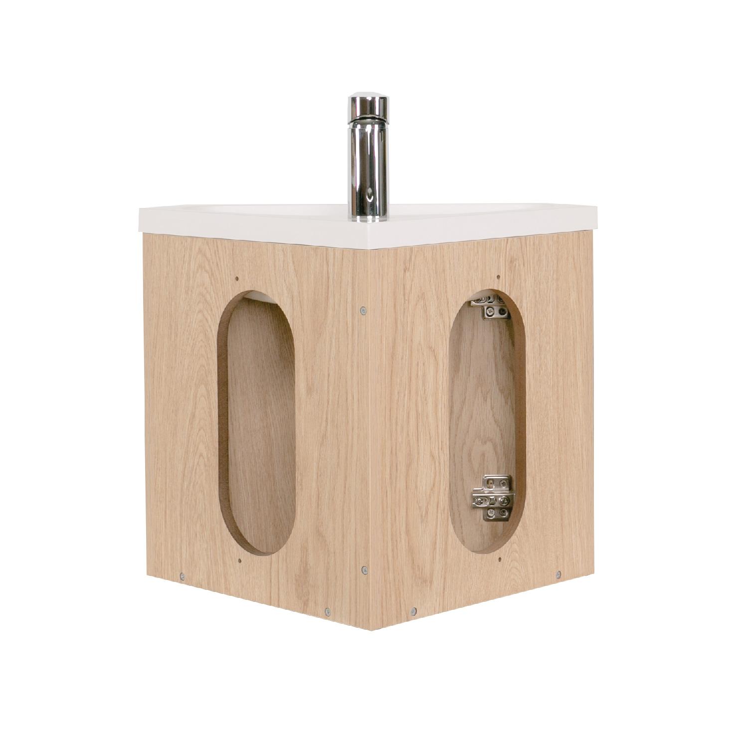 Ensemble meuble lave-mains d'angle décor chêne + Robinet