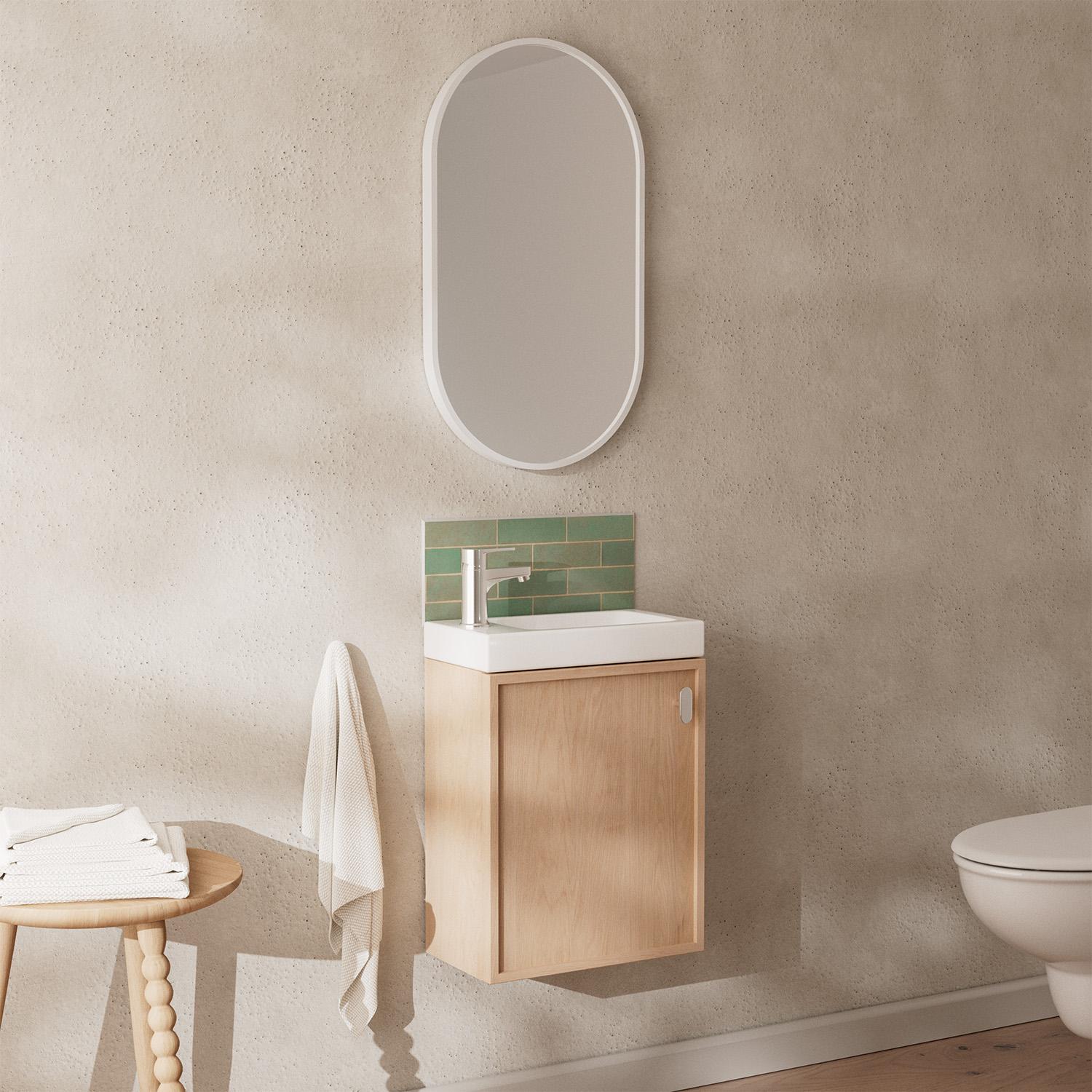 Ensemble meuble lave-mains décor chêne FRAME + robinet