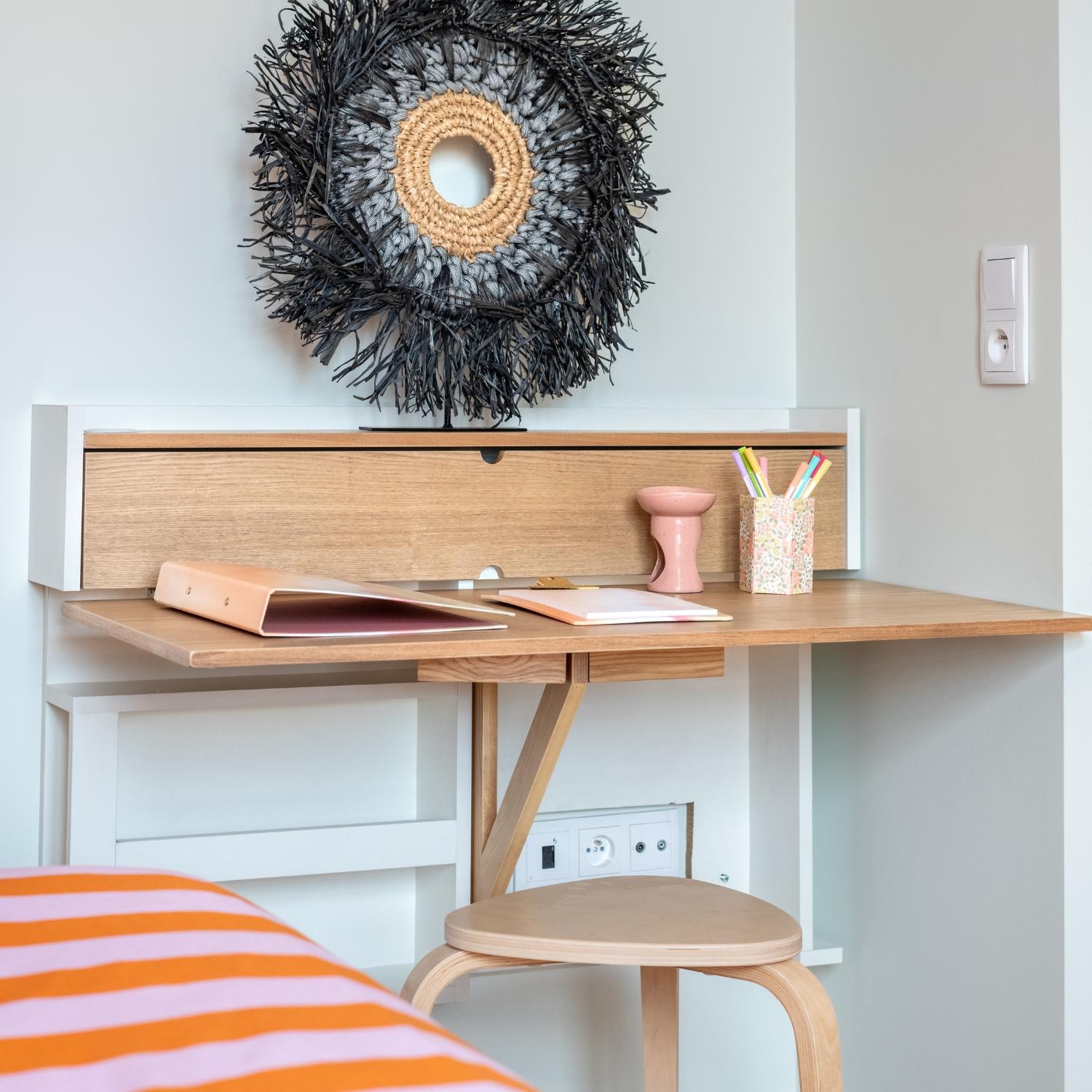 Bureau mural rabattable frêne 100 cm U-LINE