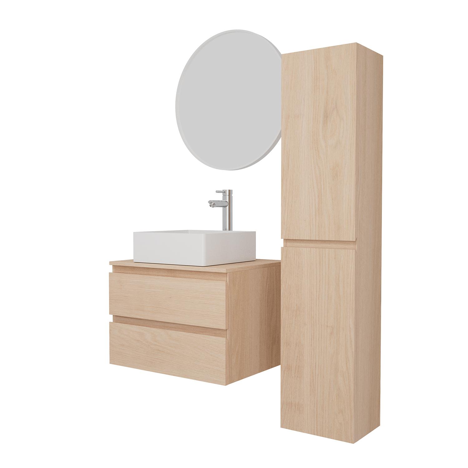 Ensemble meuble simple vasque 60 cm + vasque COMA + robinet TAP + miroir EMA + colonne SORRENTO
