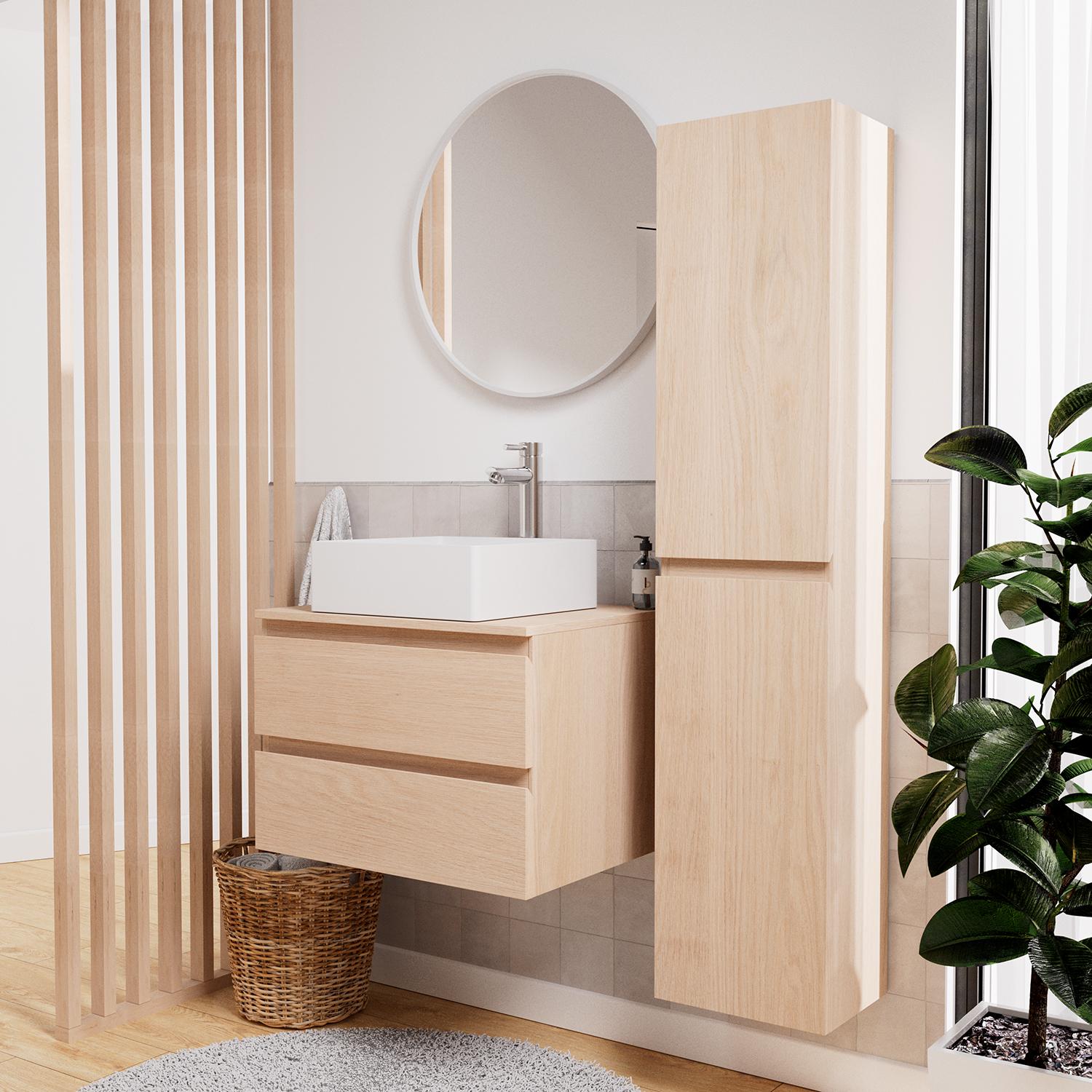 Ensemble meuble simple vasque 60 cm + vasque COMA + robinet TAP + miroir EMA + colonne SORRENTO
