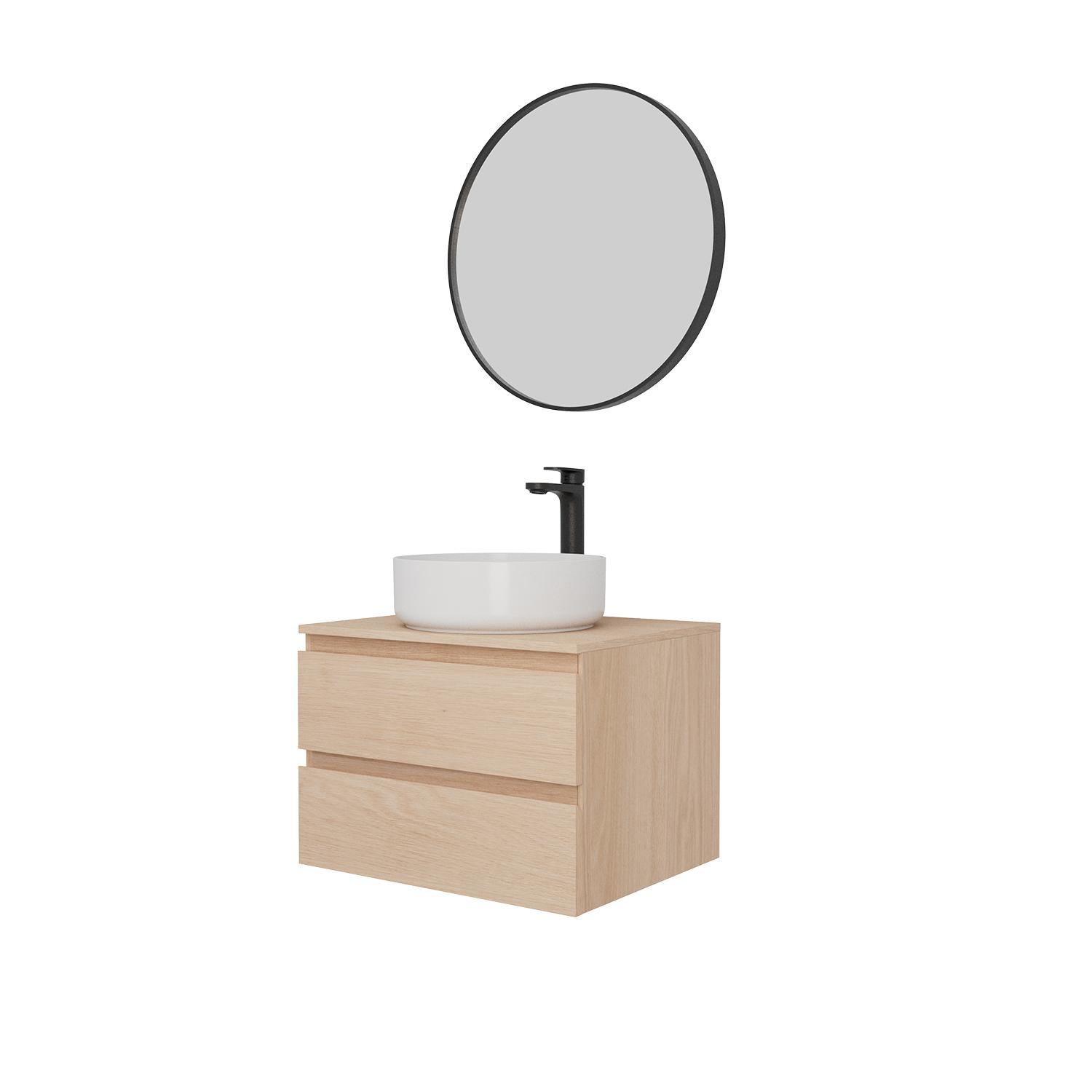 Ensemble meuble simple vasque 60 cm + vasque DIEGO + robinet ROB + miroir EMA