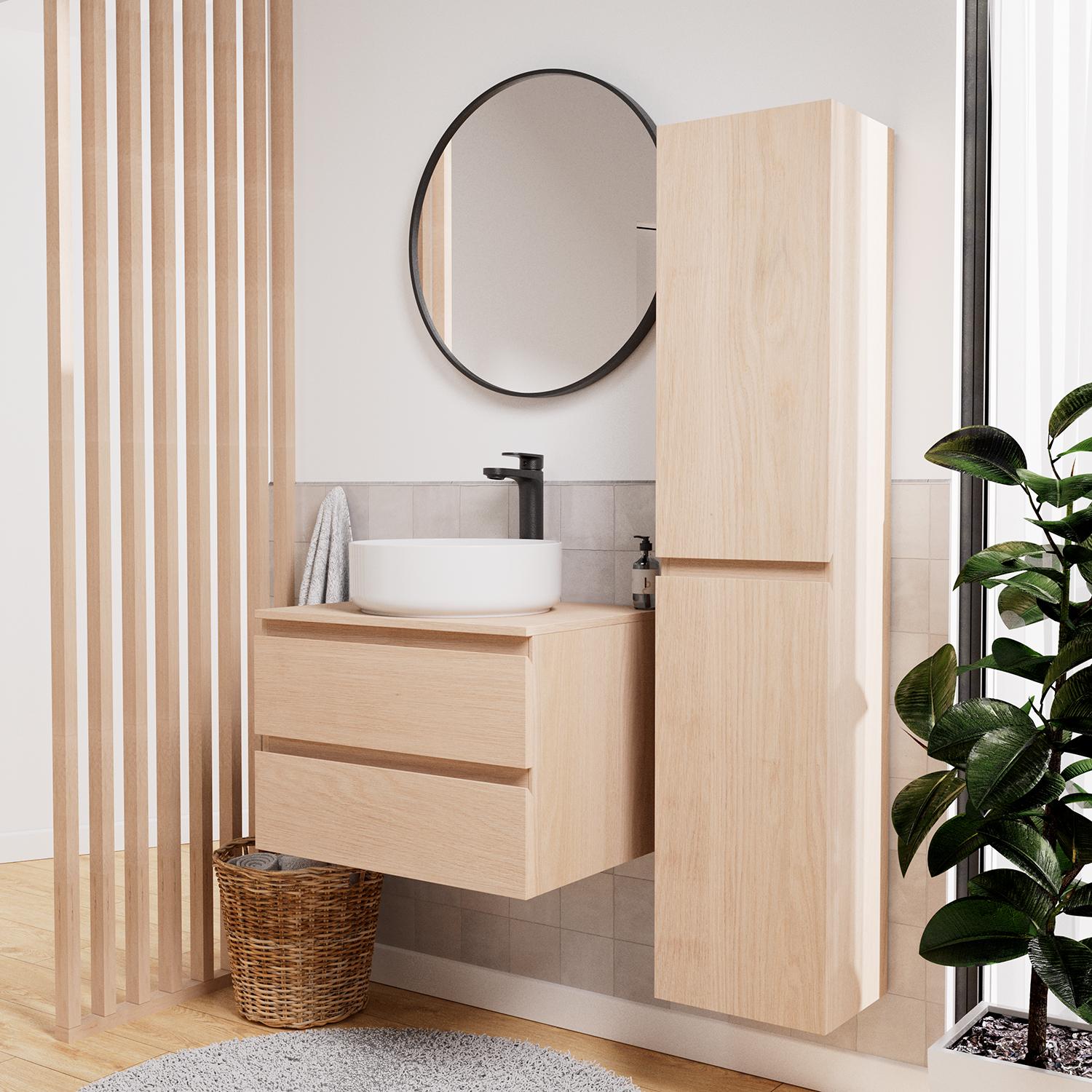 Ensemble meuble simple vasque 60 cm + vasque DIEGO + robinet ROB + miroir EMA + colonne SORRENTO