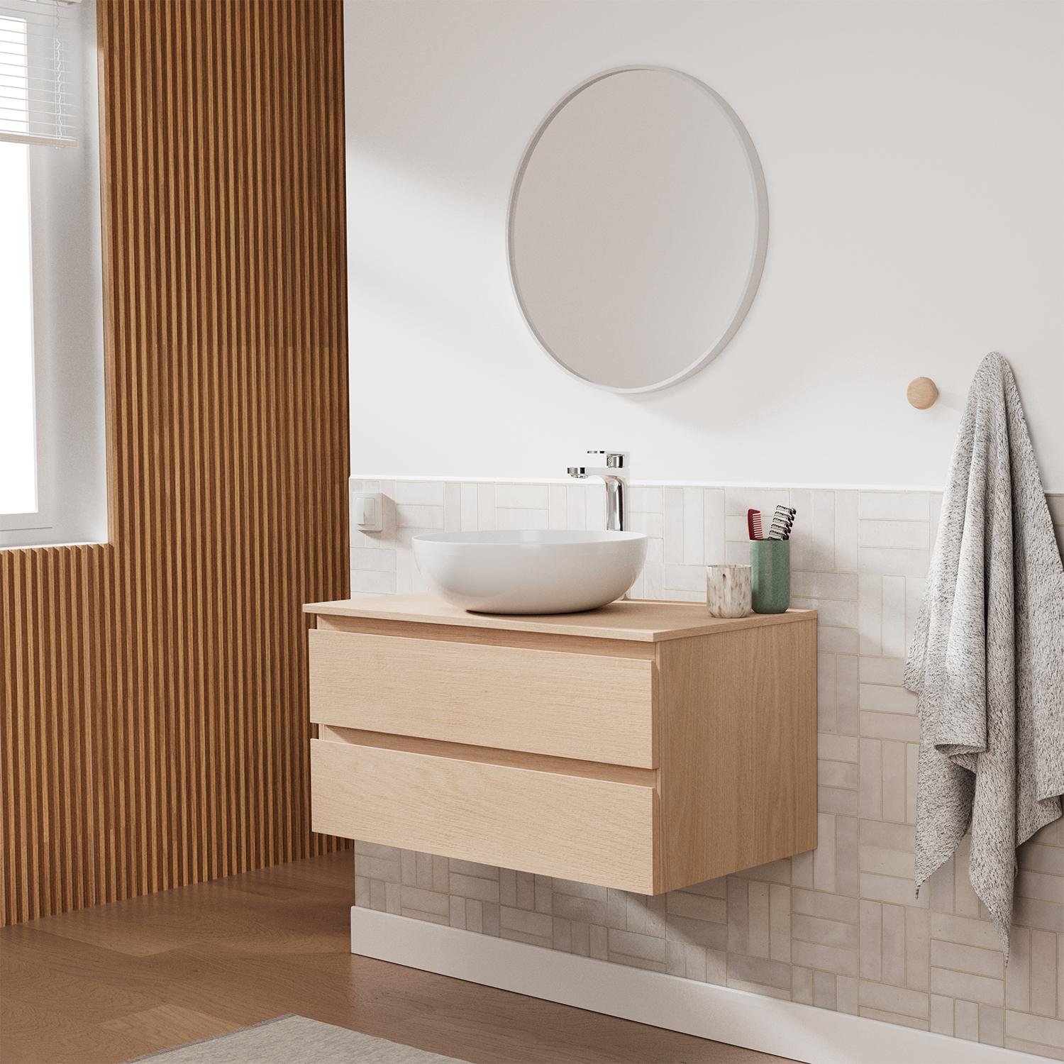 Meuble simple vasque décor chêne 80 cm