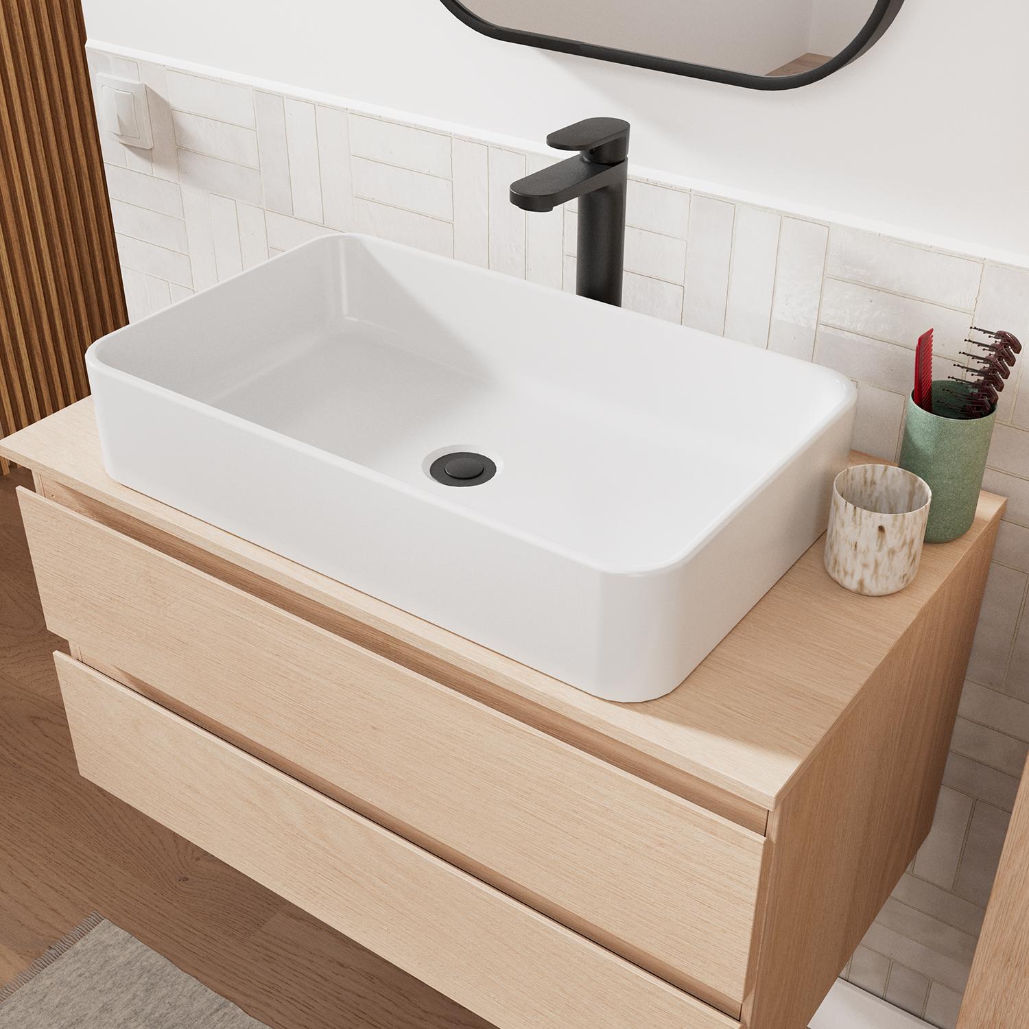 Ensemble meuble simple vasque 80 cm + vasque SADDY + robinet ROB