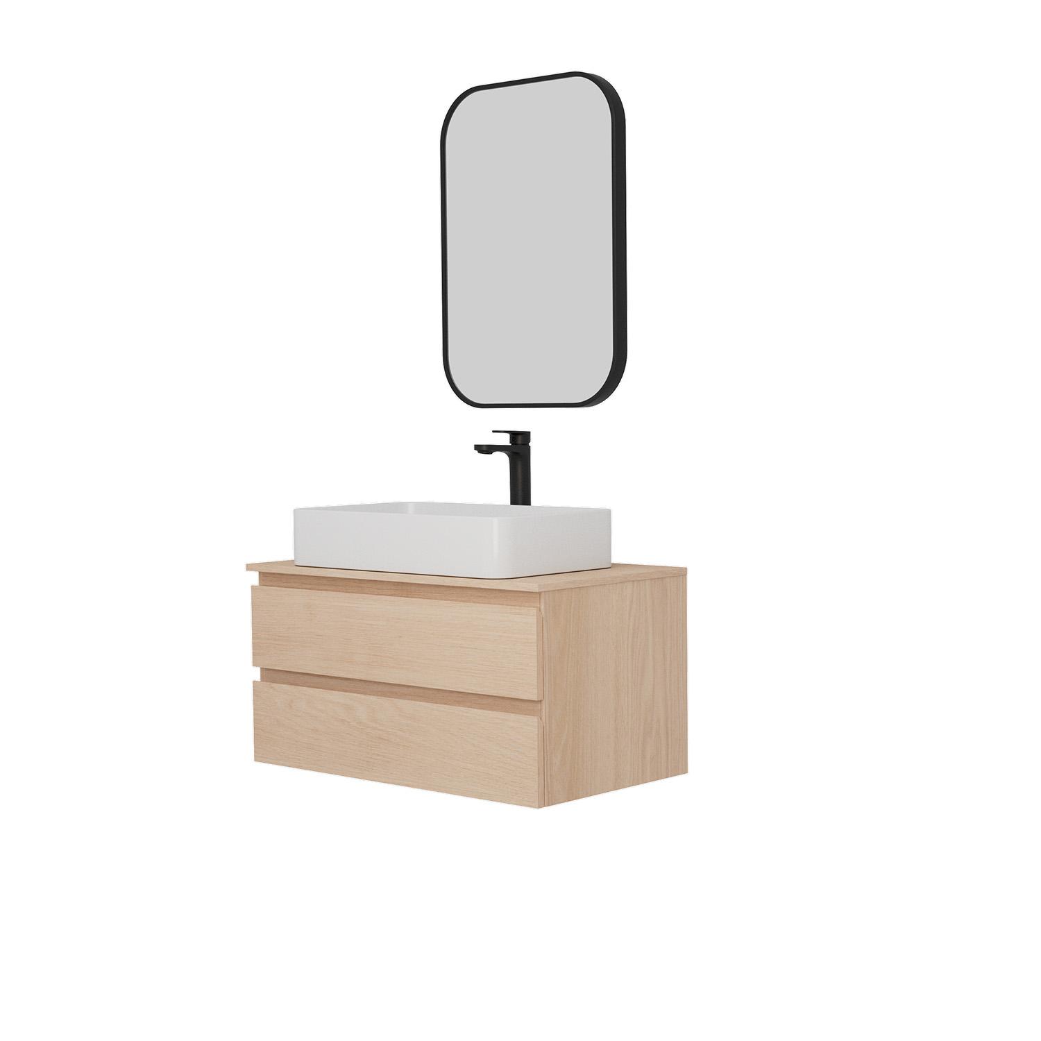 Ensemble meuble simple vasque 80 cm + vasque SADDY + robinet ROB + miroir LYA