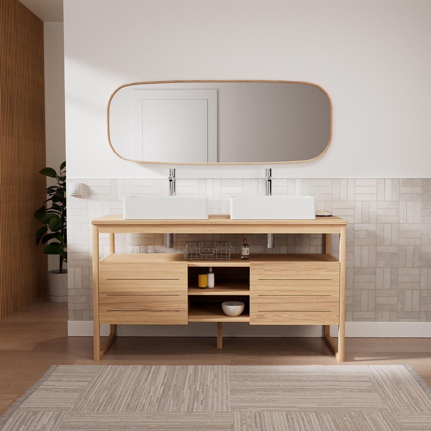 Ensemble meuble double vasque 140 cm + Vasques + Robinets + Miroir