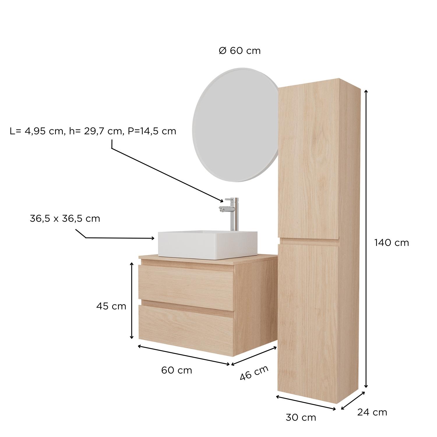 Ensemble meuble simple vasque 60 cm + vasque COMA + robinet TAP + miroir EMA + colonne SORRENTO