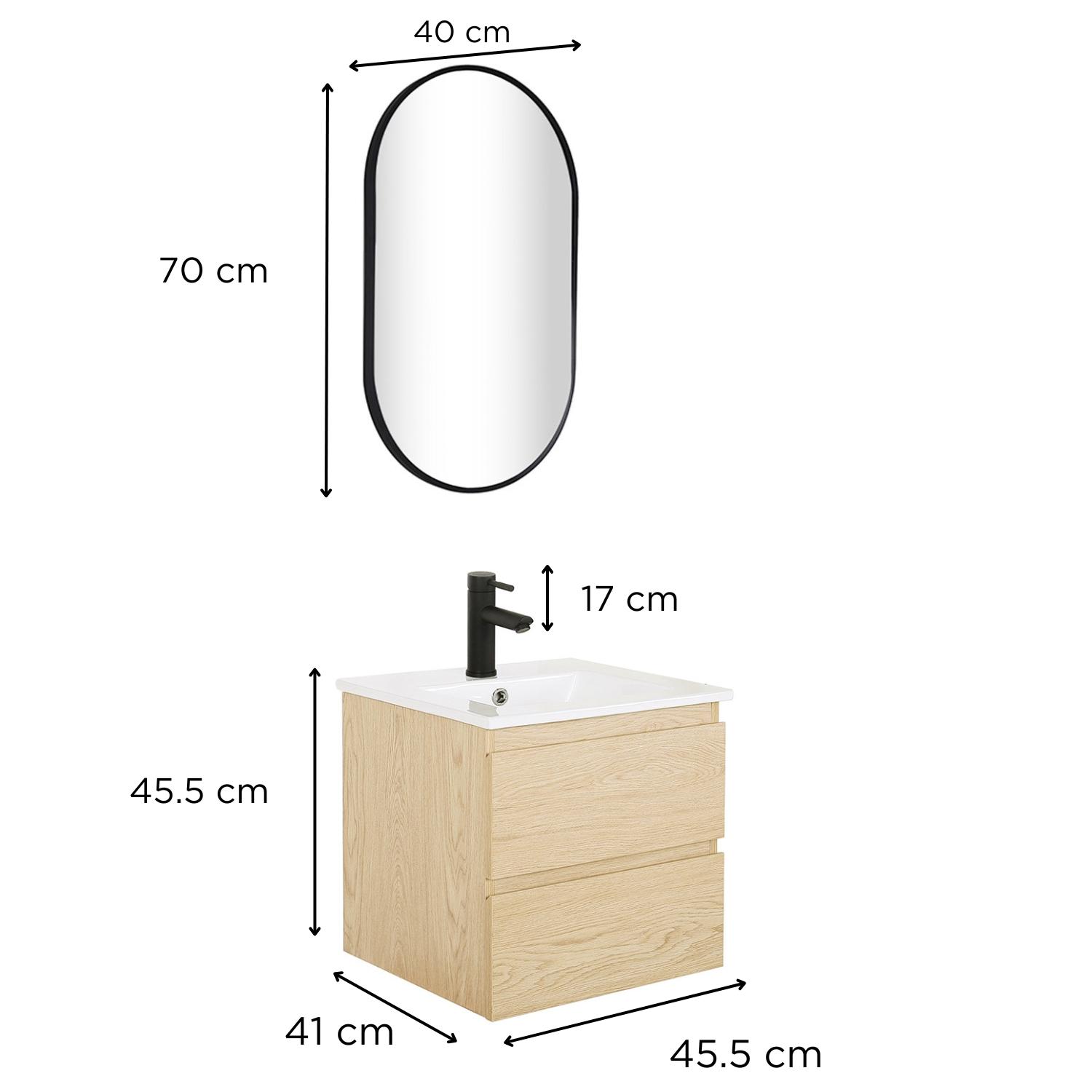 Ensemble meuble simple vasque 45 cm + robinet GRIFO + Miroir PEPPER