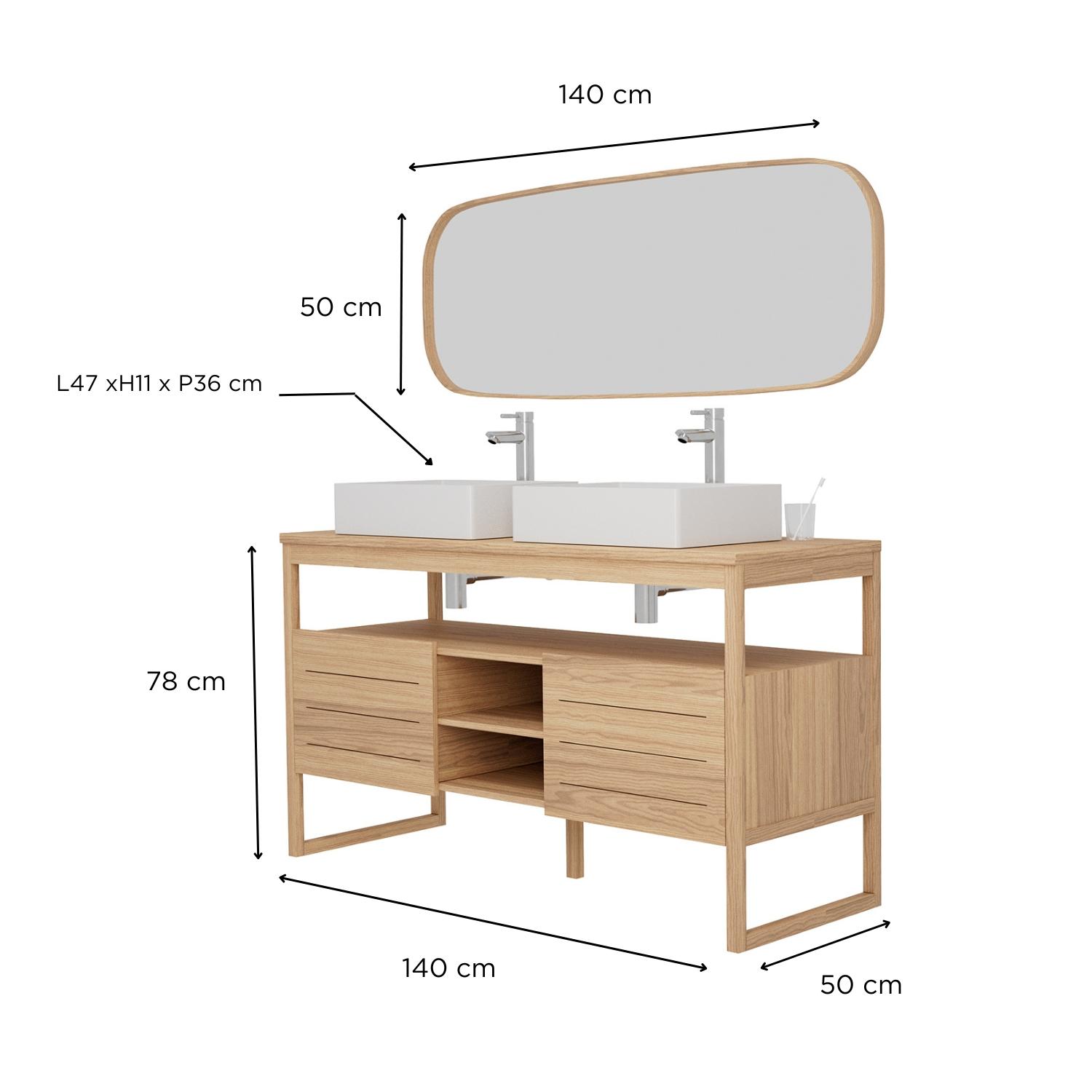 Ensemble meuble double vasque 140 cm + Vasques + Robinets + Miroir