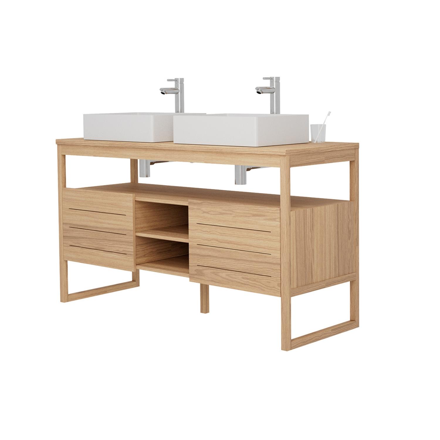 Ensemble meuble double vasque 140 cm + Vasques + Robinets