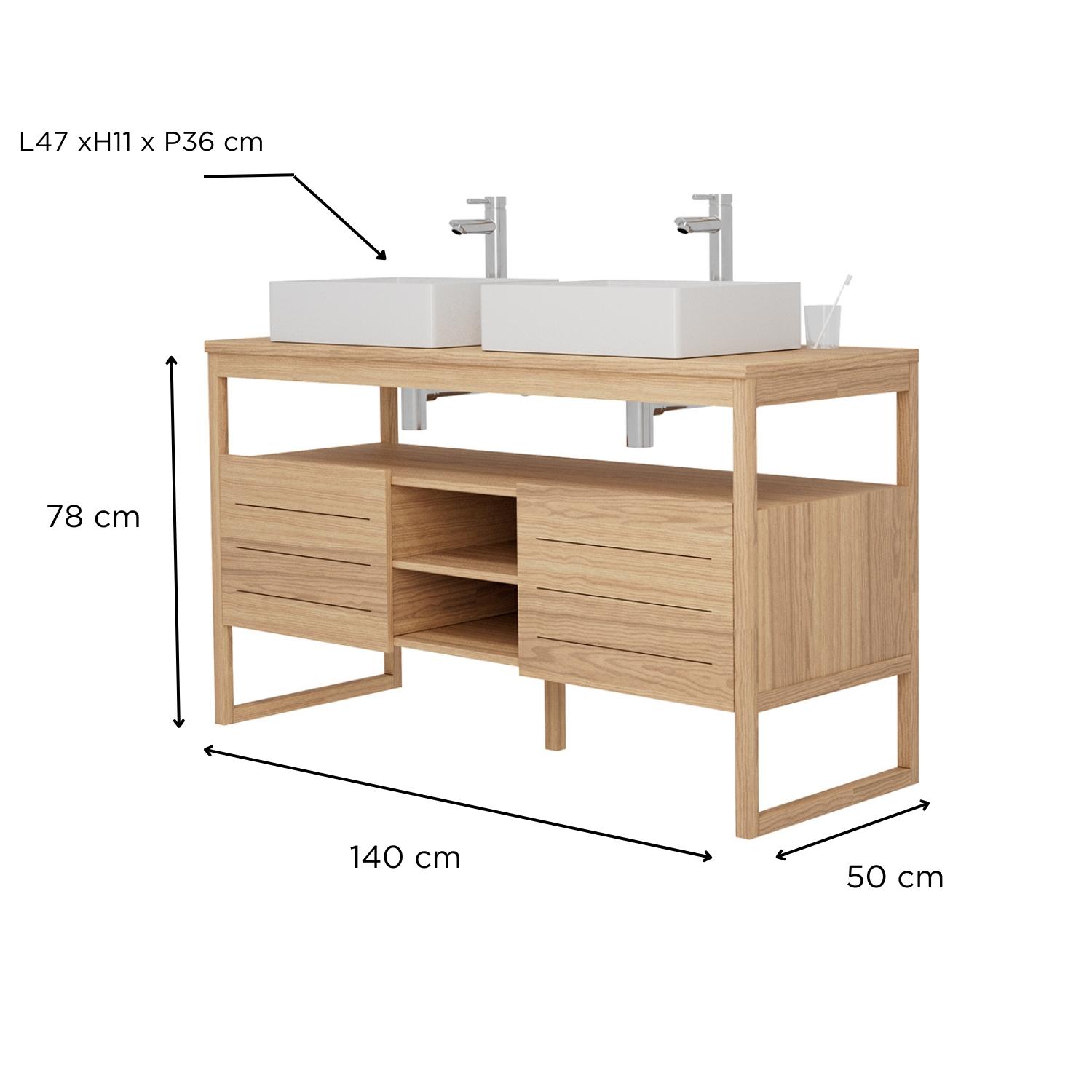Ensemble meuble double vasque 140 cm + Vasques + Robinets
