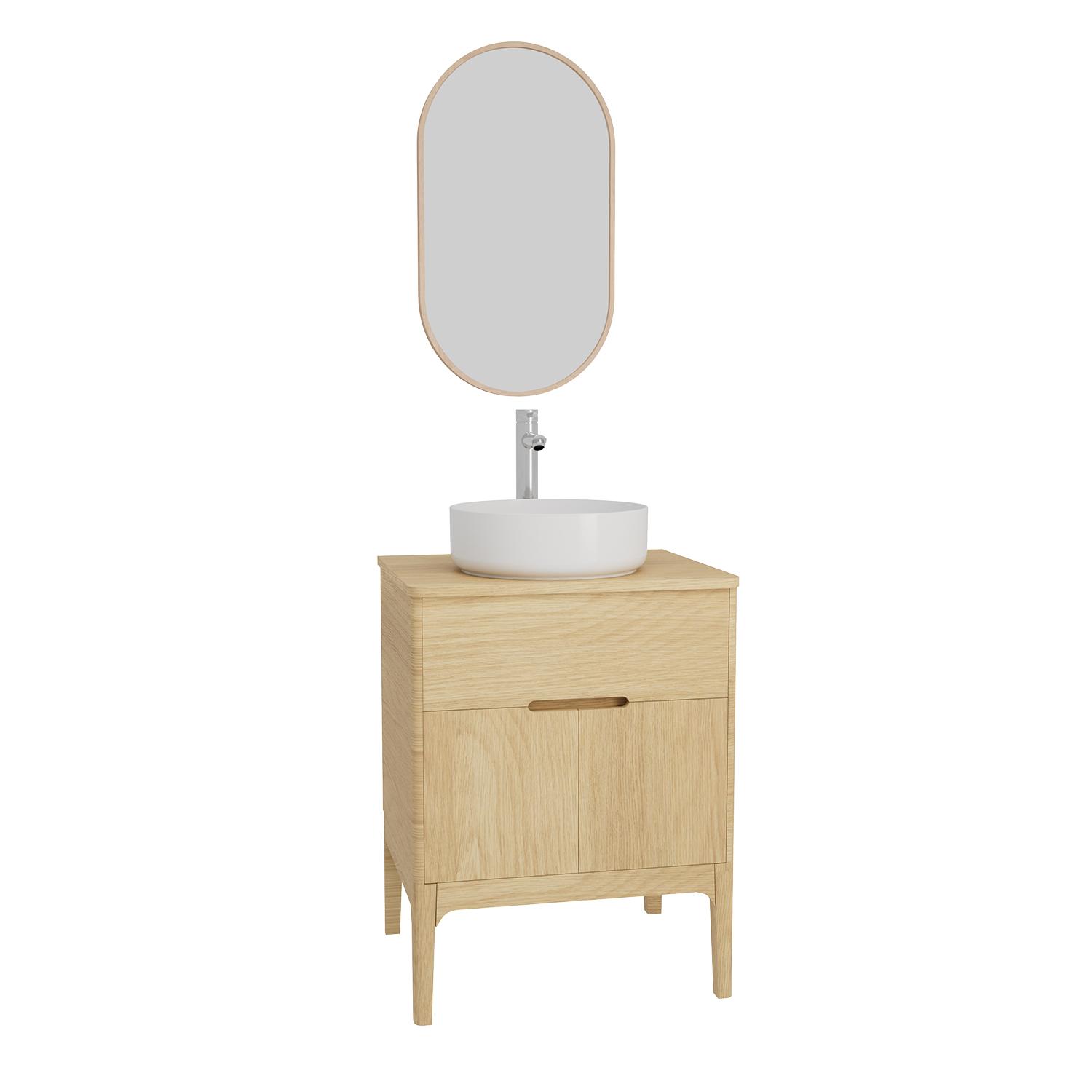 Ensemble meuble double vasque 60cm ALASKA + vasque DIEGO + robinet TAP + Miroir PEPPER
