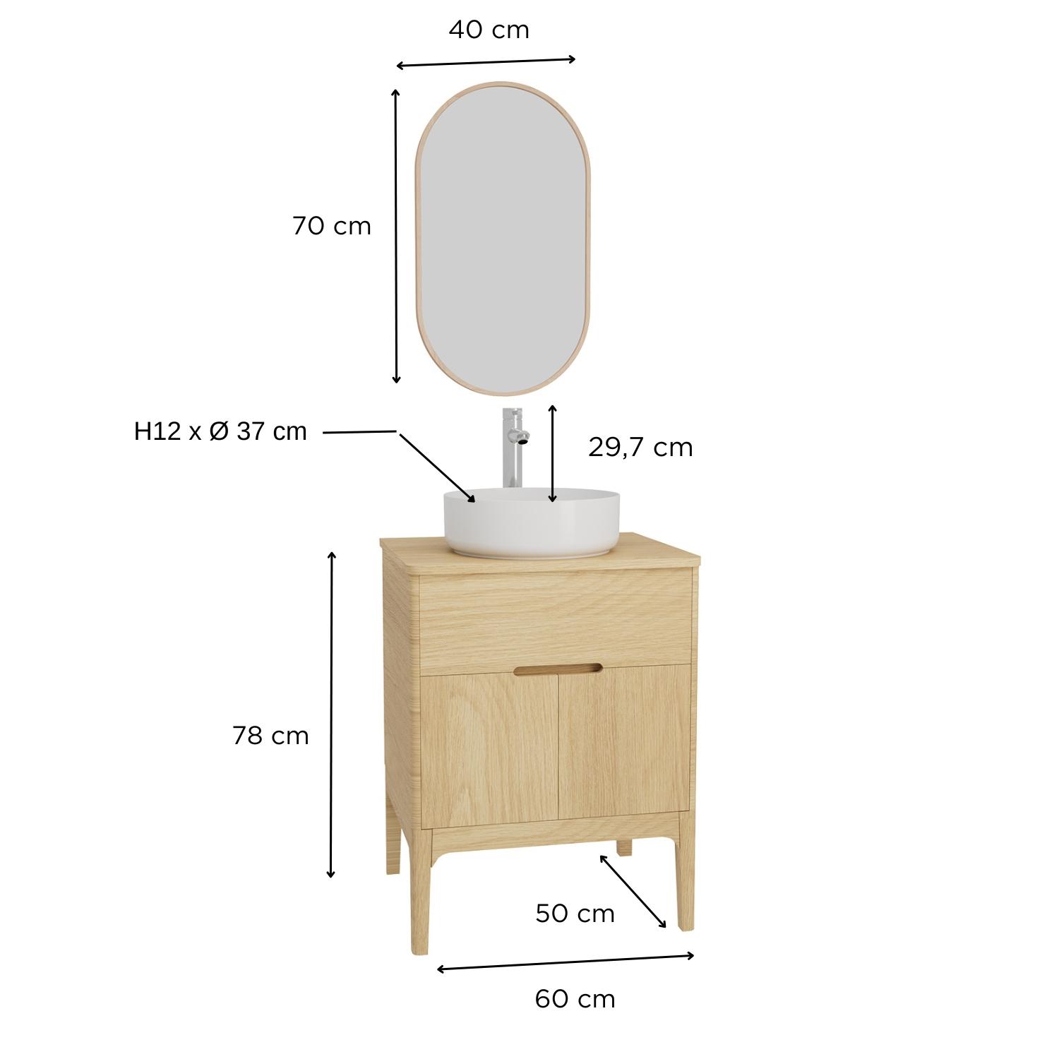 Ensemble meuble double vasque 60cm ALASKA + vasque DIEGO + robinet TAP + Miroir PEPPER