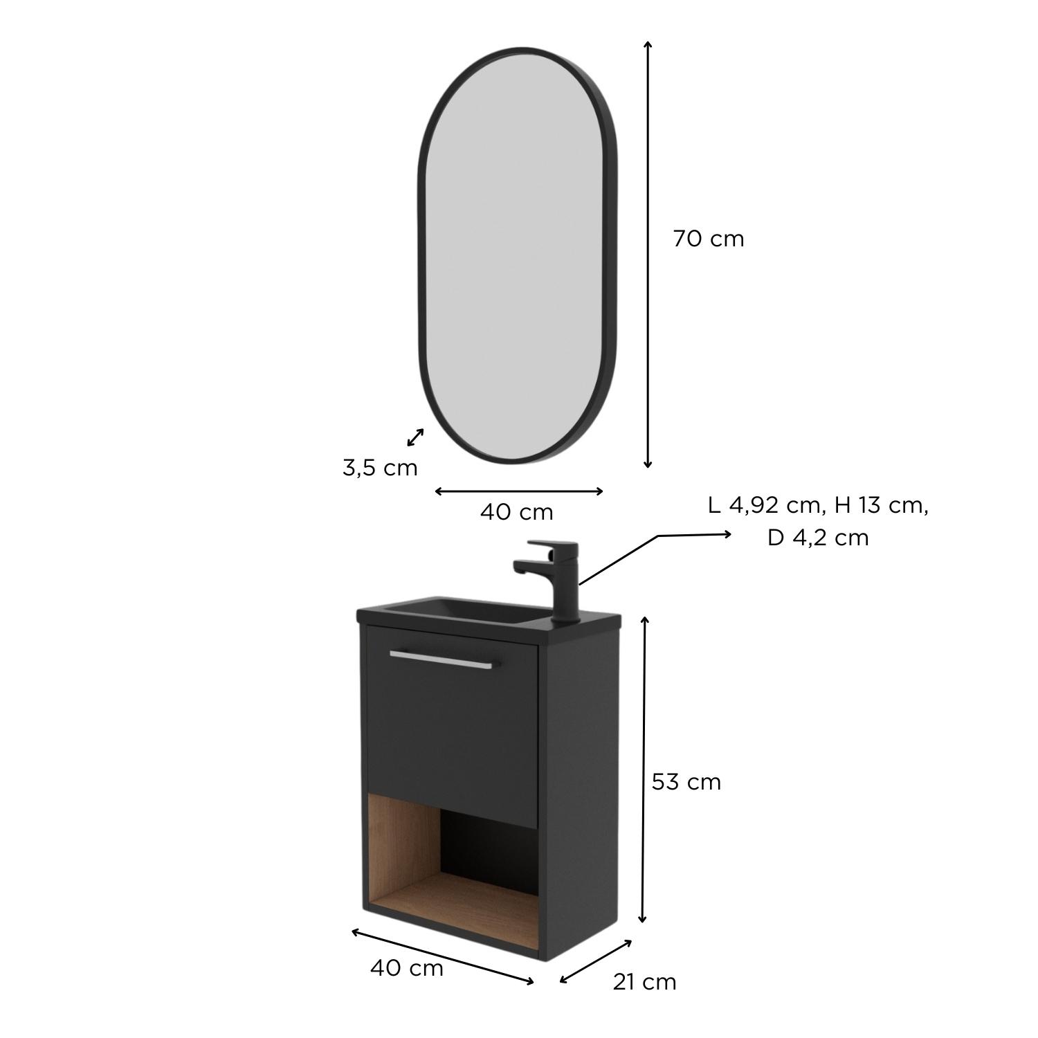Ensemble meuble lave-mains NIKA + robinet GRIFO + Miroir PEPPER