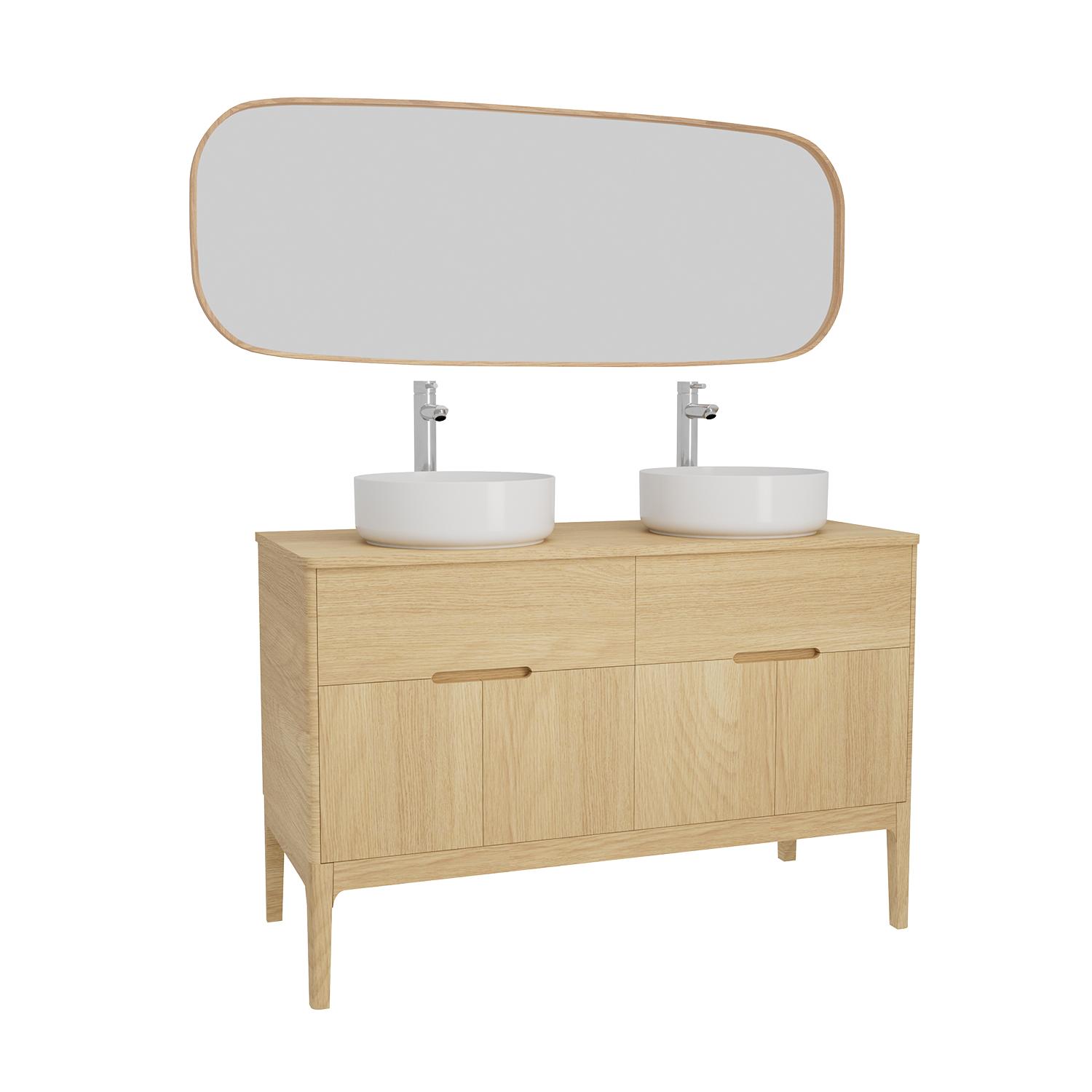 Ensemble meuble double vasque 120cm ALASKA + vasque DIEGO + robinet TAP + Miroir FLOKI