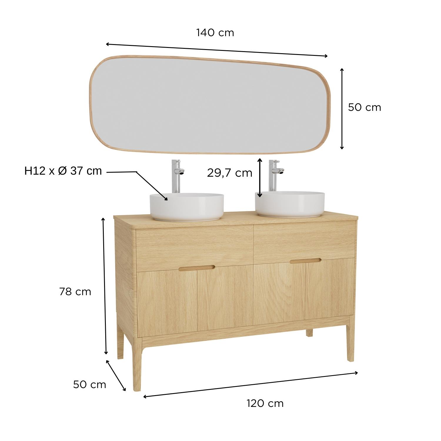 Ensemble meuble double vasque 120cm ALASKA + vasque DIEGO + robinet TAP + Miroir FLOKI