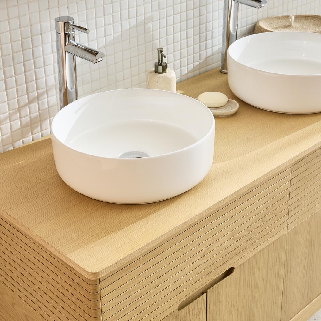 Ensemble meuble double vasque 120cm ALASKA + vasque DIEGO + robinet TAP + Miroir FLOKI