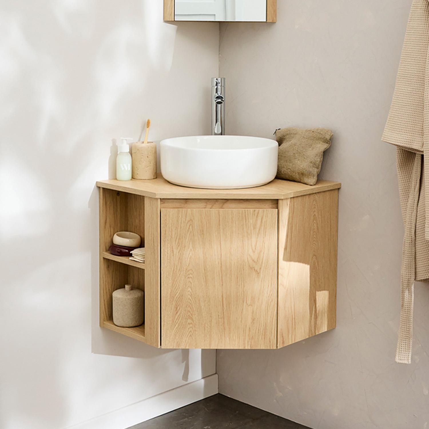 Ensemble meuble sous vasque d'angle + vasque DIEGO noire + robinet TAP