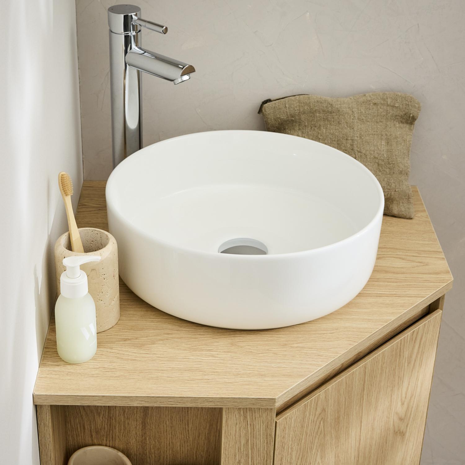 Ensemble meuble sous vasque d'angle + vasque DIEGO noire + robinet TAP