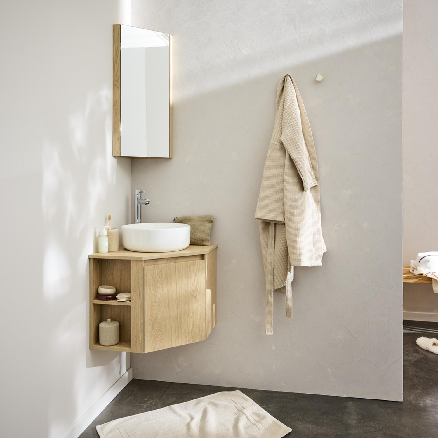 Ensemble meuble sous vasque d'angle + vasque DIEGO noire + robinet TAP