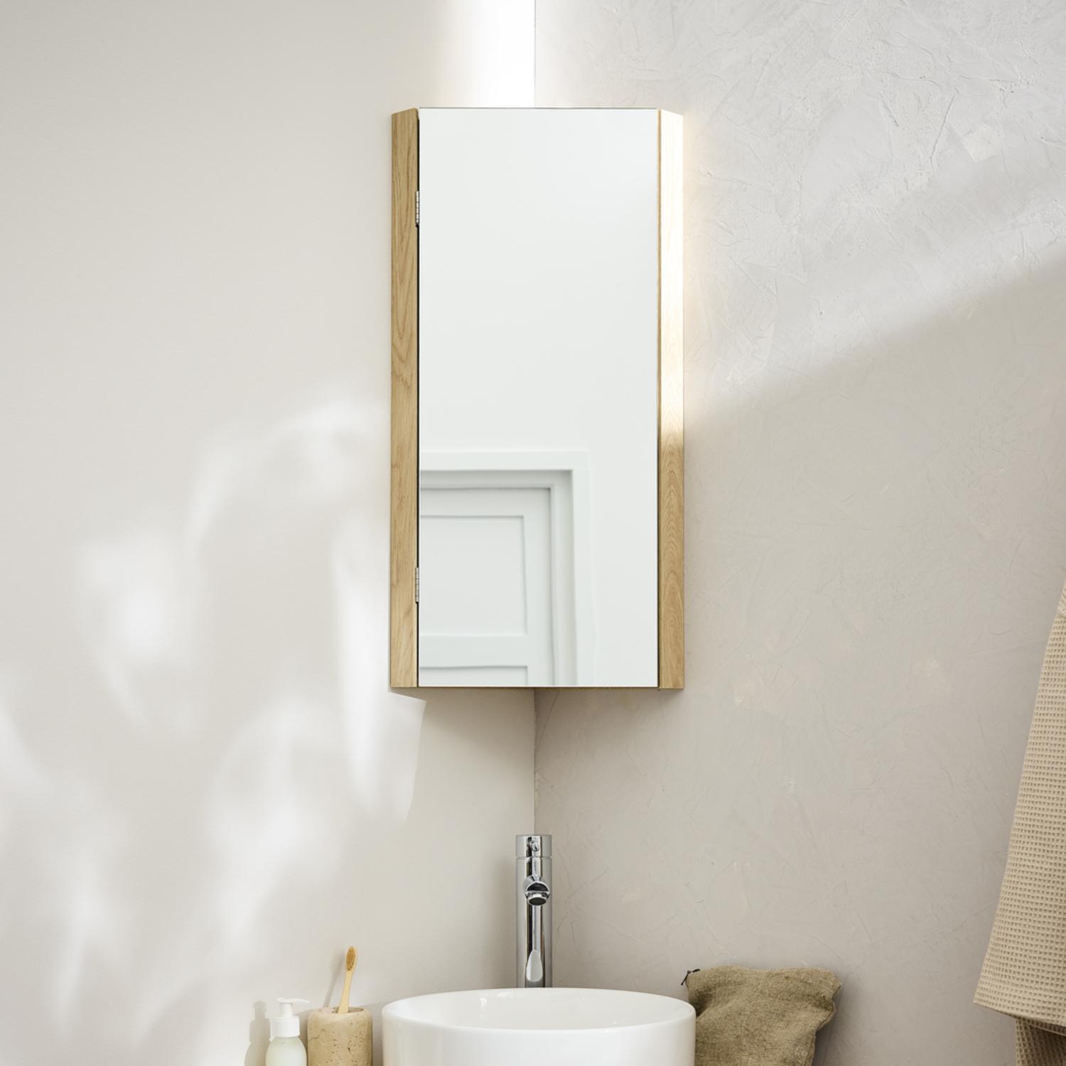Ensemble meuble sous vasque d'angle + vasque DIEGO + robinet TAP + Armoire de toilette d'angle CLEO