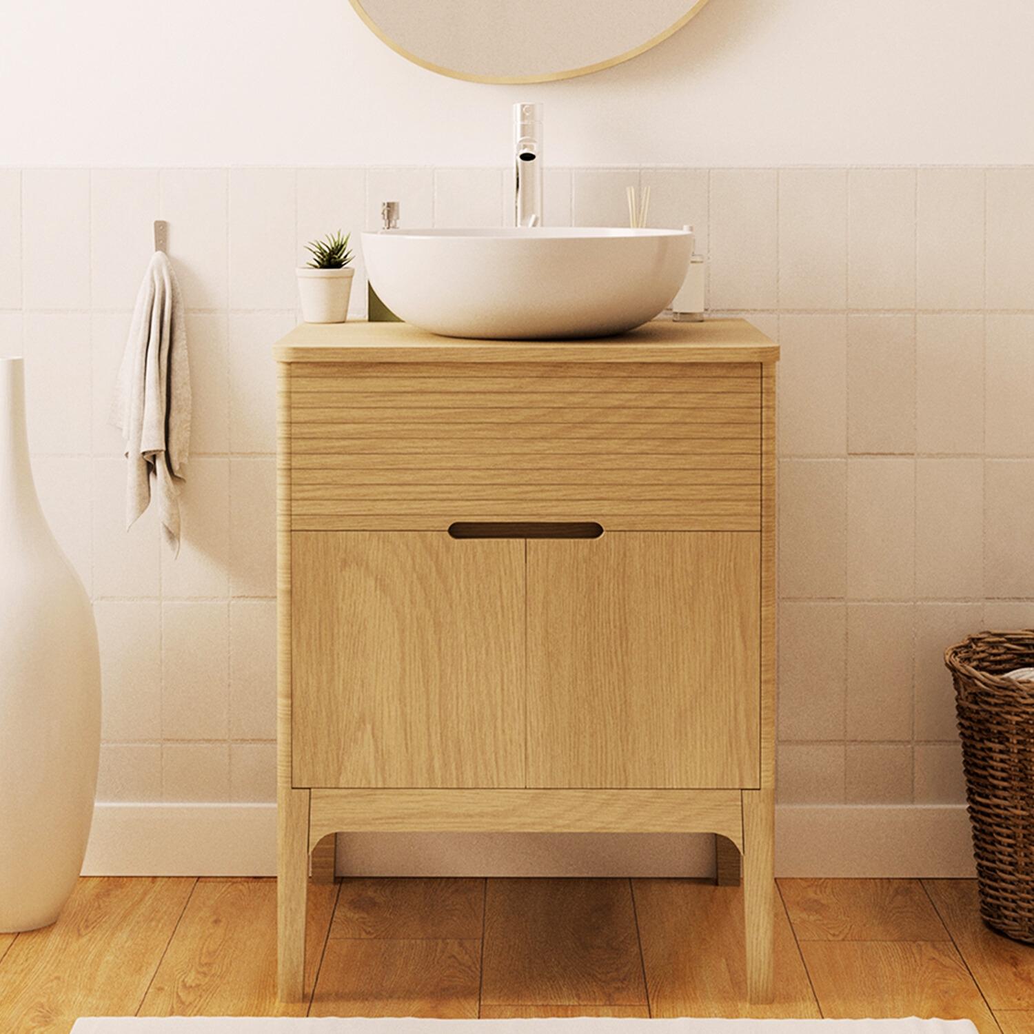 Ensemble meuble simple vasque 60 cm chêne naturel + vasque