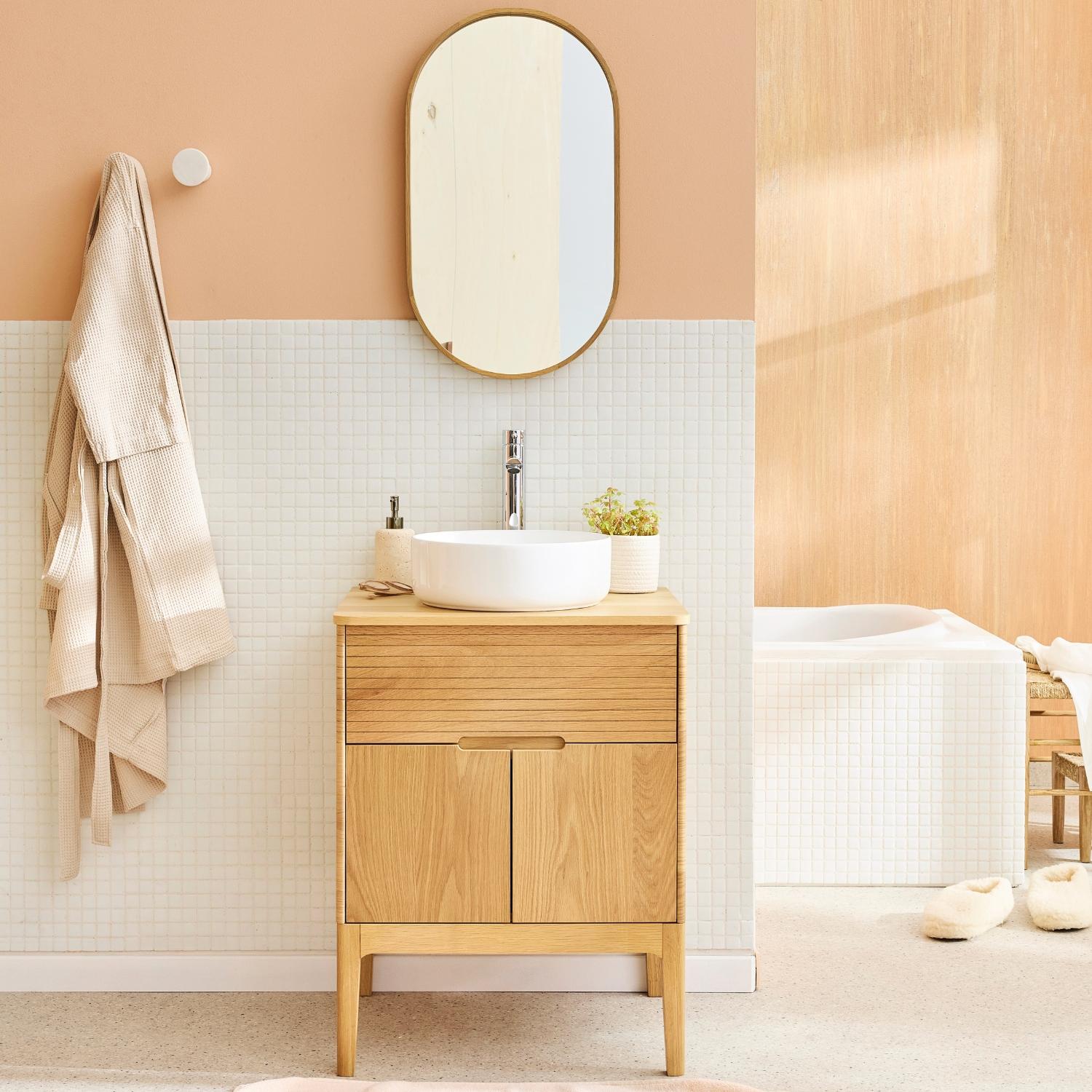 Ensemble meuble simple vasque 60cm ALASKA + vasque DIEGO + robinet TAP + Miroir PEPPER
