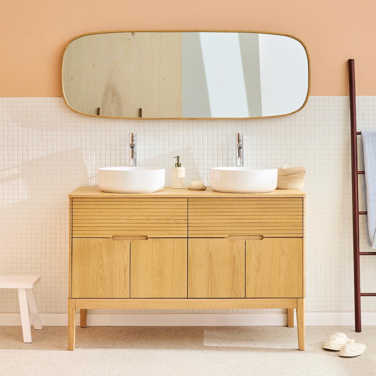 Ensemble meuble double vasque 120cm ALASKA + vasque DIEGO + robinet TAP + Miroir FLOKI