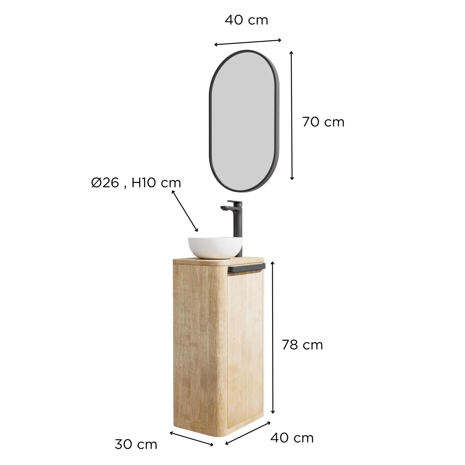 Ensemble meuble lave-mains TOM + vasque MAUD + miroir PEPPER