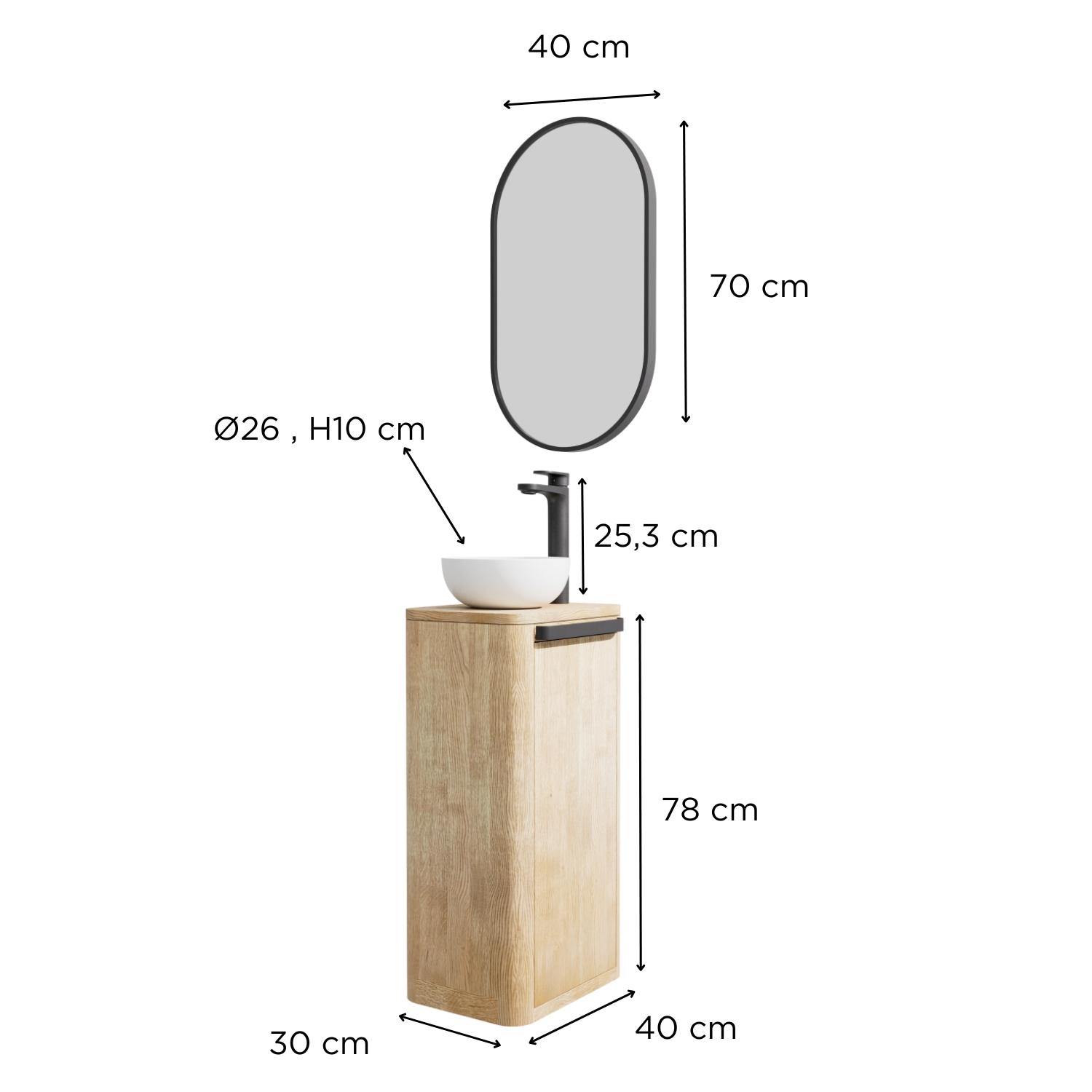 Ensemble meuble lave-mains TOM + vasque MAUD + robinet ROB + miroir PEPPER