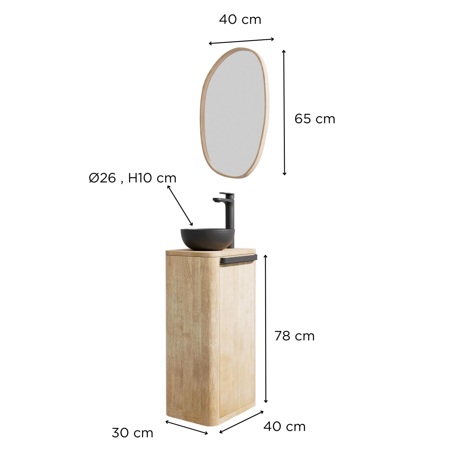 Ensemble meuble lave mains TOM + vasque MAUD + miroir OAKY