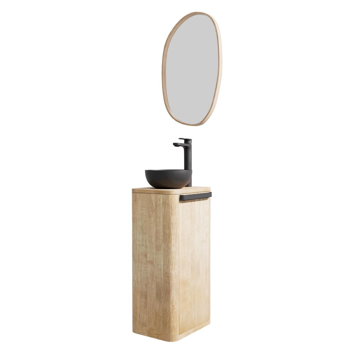Ensemble meuble lave-mains TOM + vasque MAUD + robinet ROB + miroir OAKY