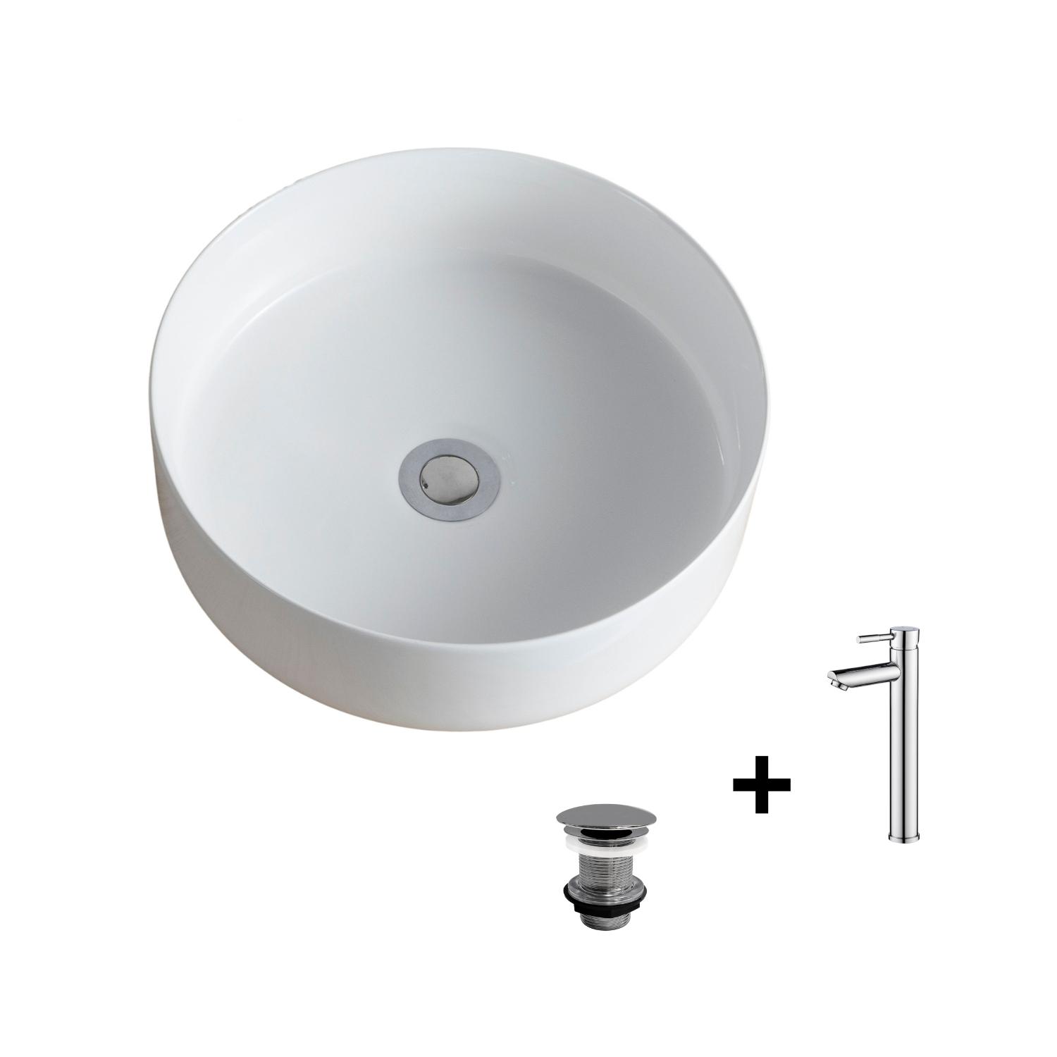 Vasque à poser ribde 36x36cm DIEGO + robinet TAP + bonde LIV