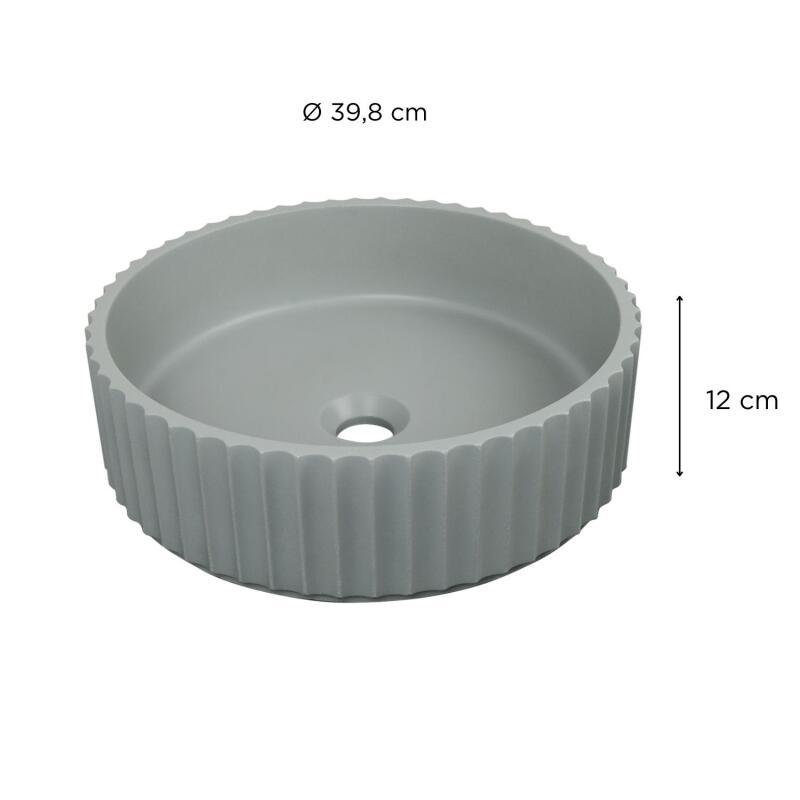Vasque à poser ronde en béton structuré 39,8x39x8cm IVILI + bonde JAMES