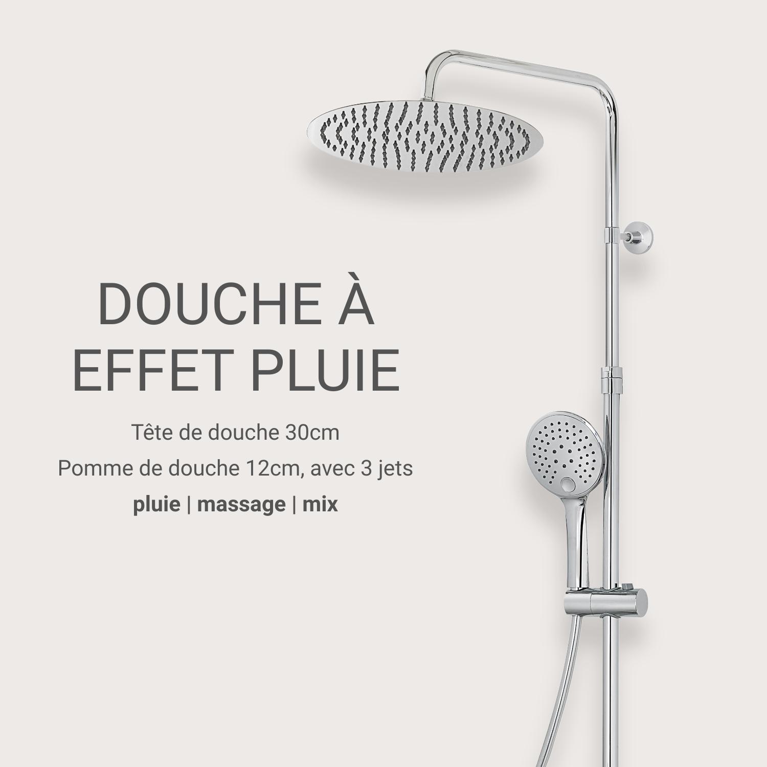 Colonne de douche thermostatique design BRUMA inox avec tête ronde 30cm - avec poignées guillochées