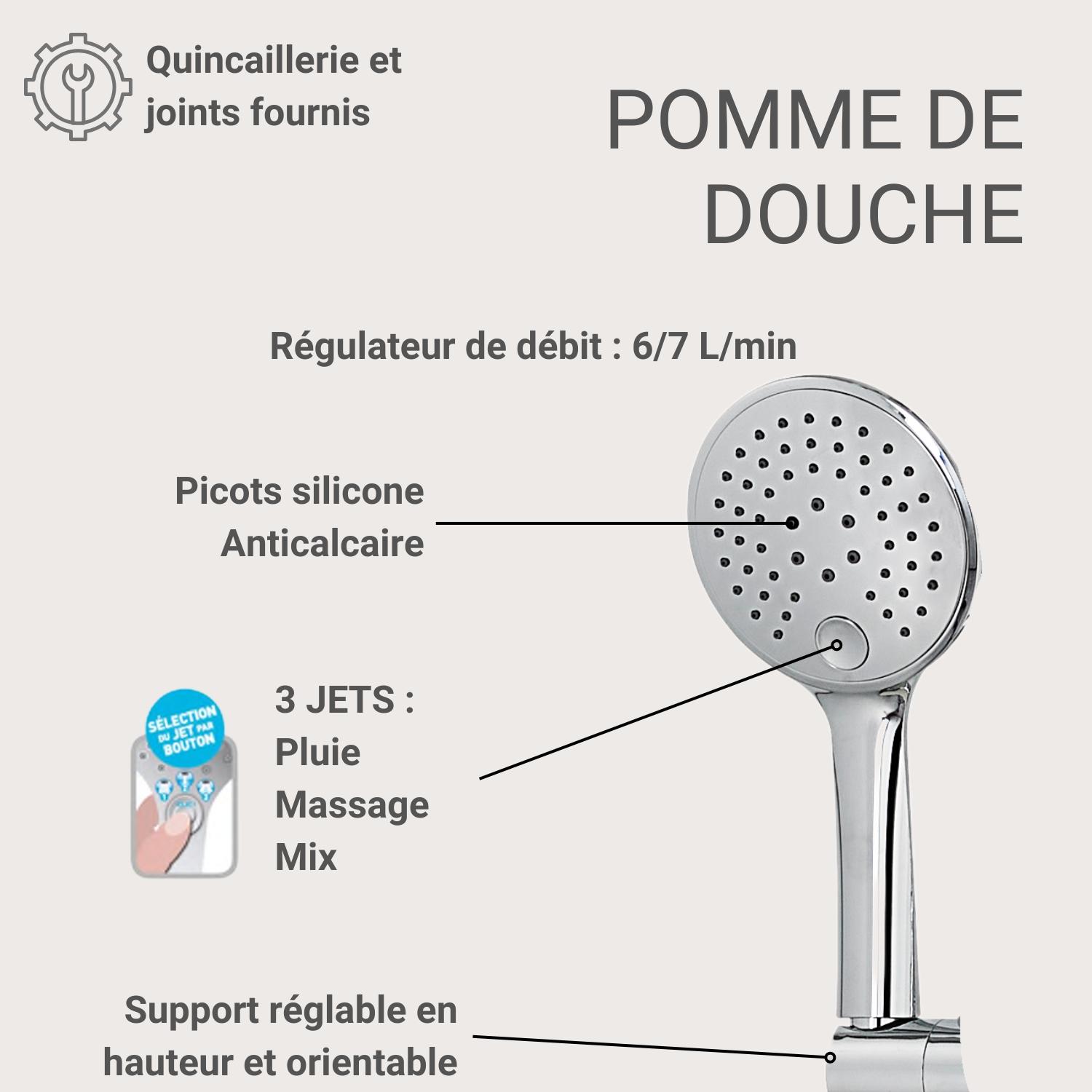 Colonne de douche thermostatique design BRUMA inox avec tête ronde 30cm - avec poignées guillochées
