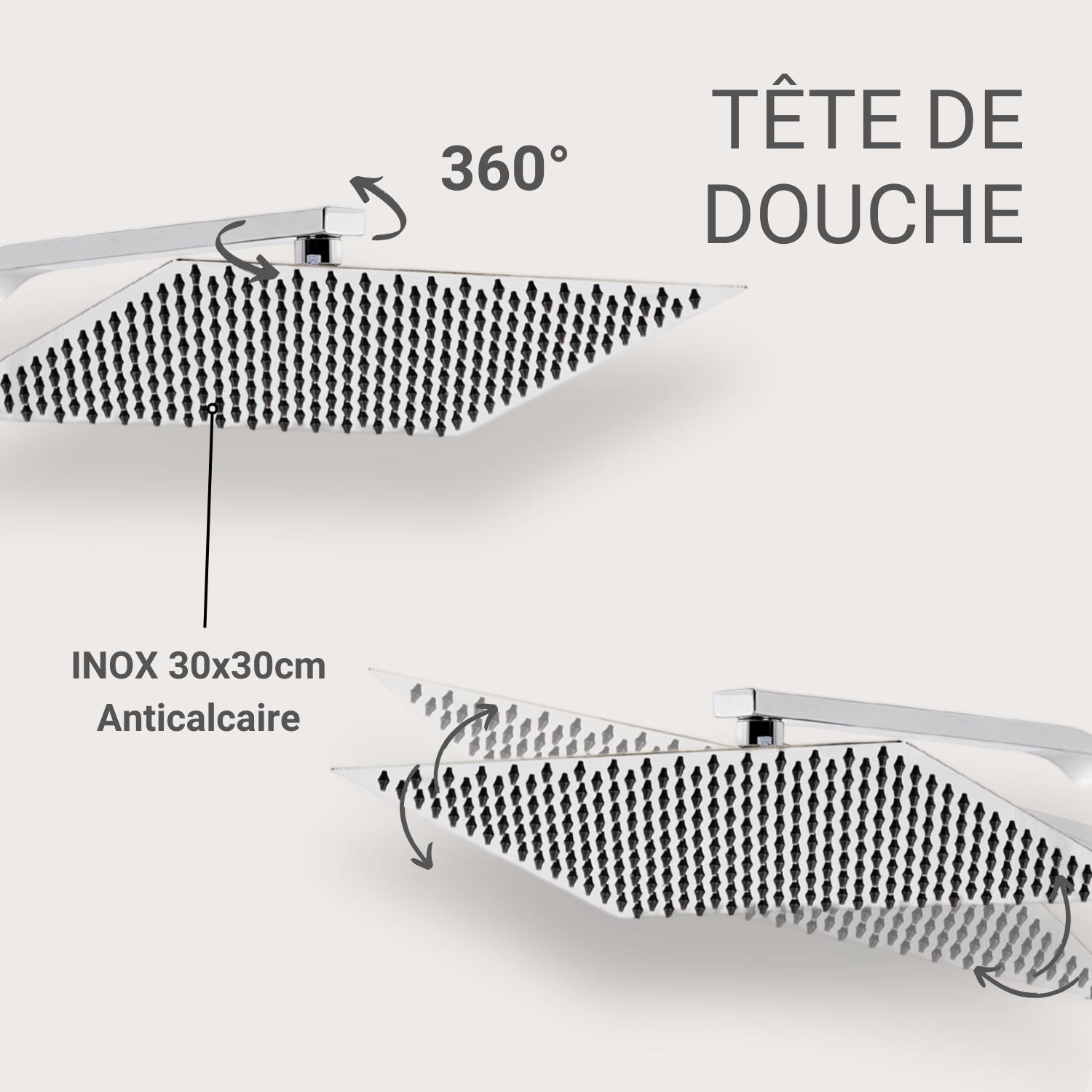 Colonne de douche inox tête carrée 30cm MORK