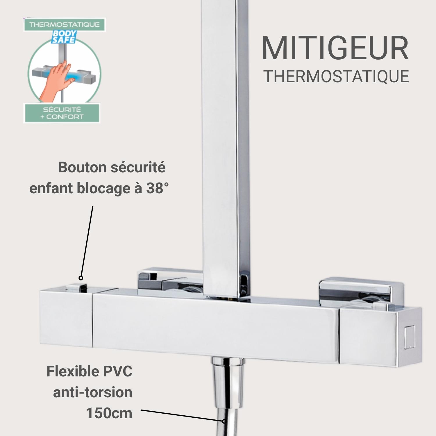 Colonne de douche inox tête carrée 30cm MORK