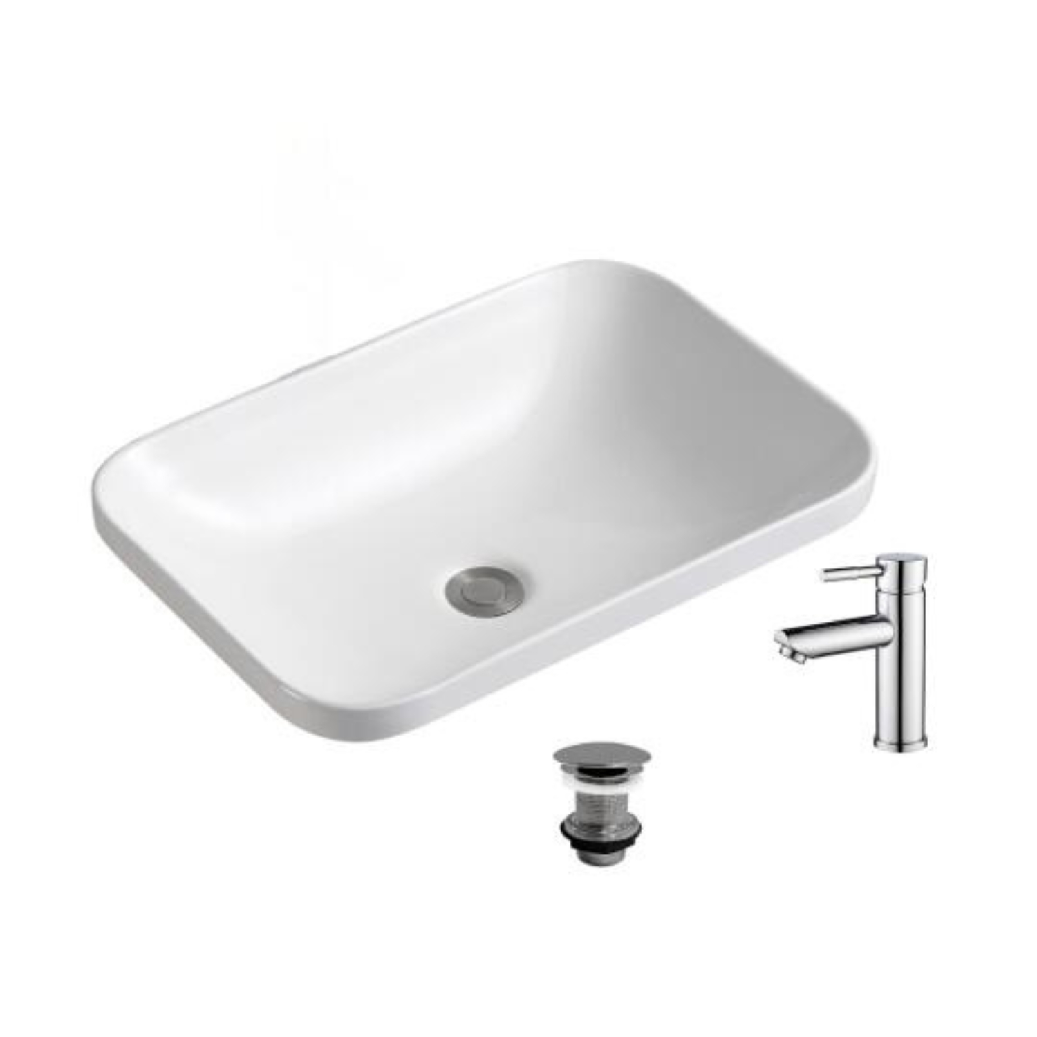 Vasque à encastrer rectangulaire 53x37cm PALMA + robinet TAP + bonde LIV