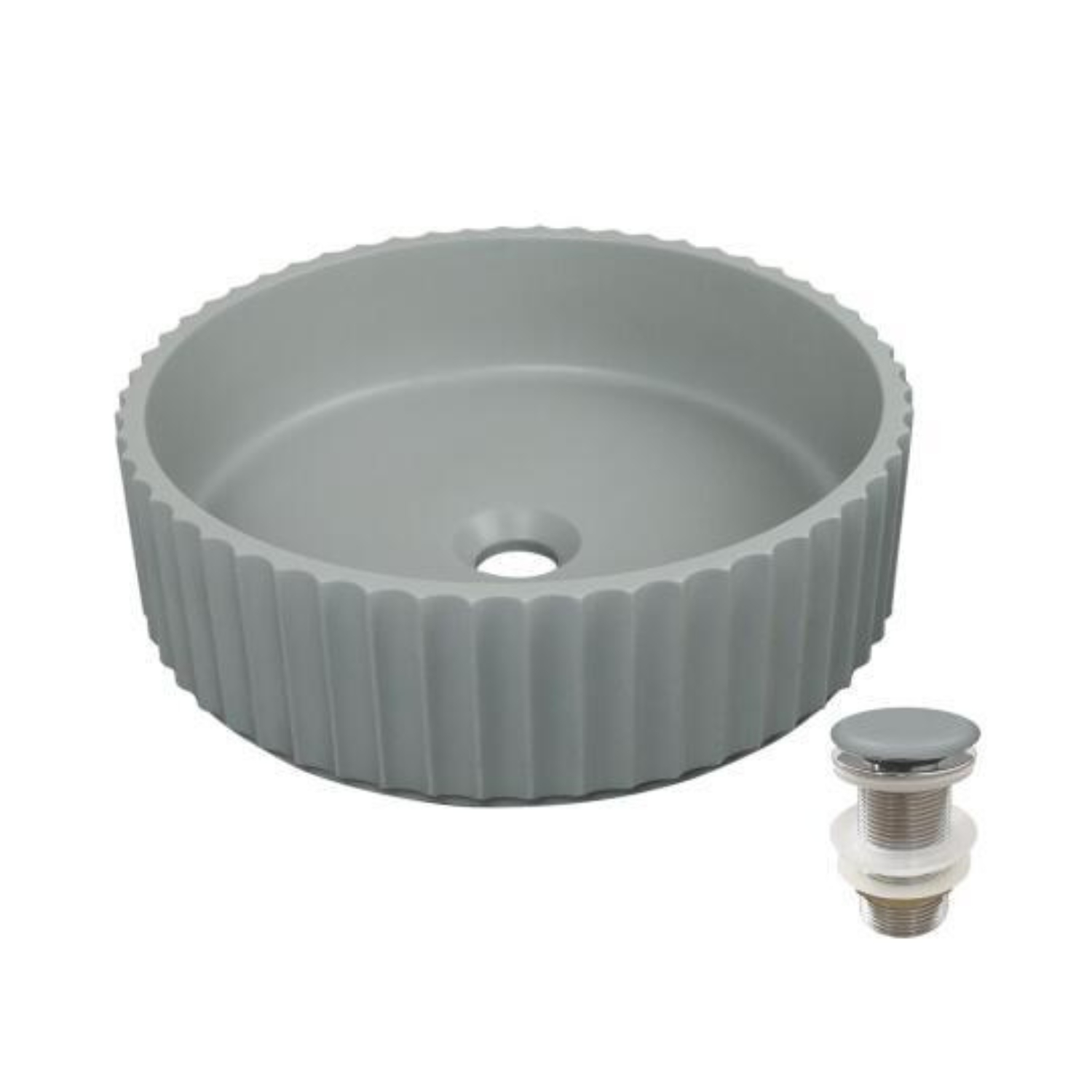 Vasque à poser ronde en béton structuré 39,8x39x8cm IVILI + bonde JAMES