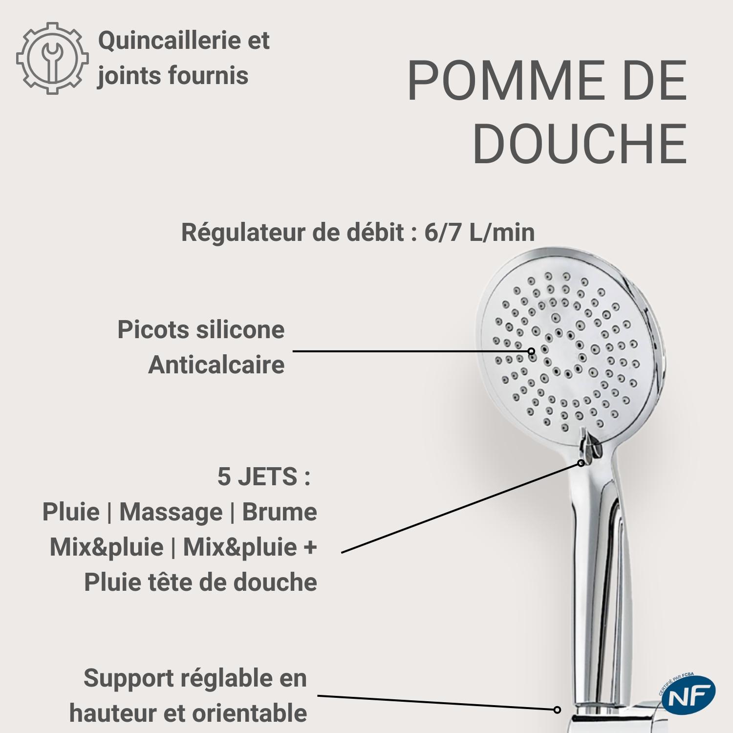 Colonne de douche thermostatique chromée ISHKA avec mitigeur fabriqué en France