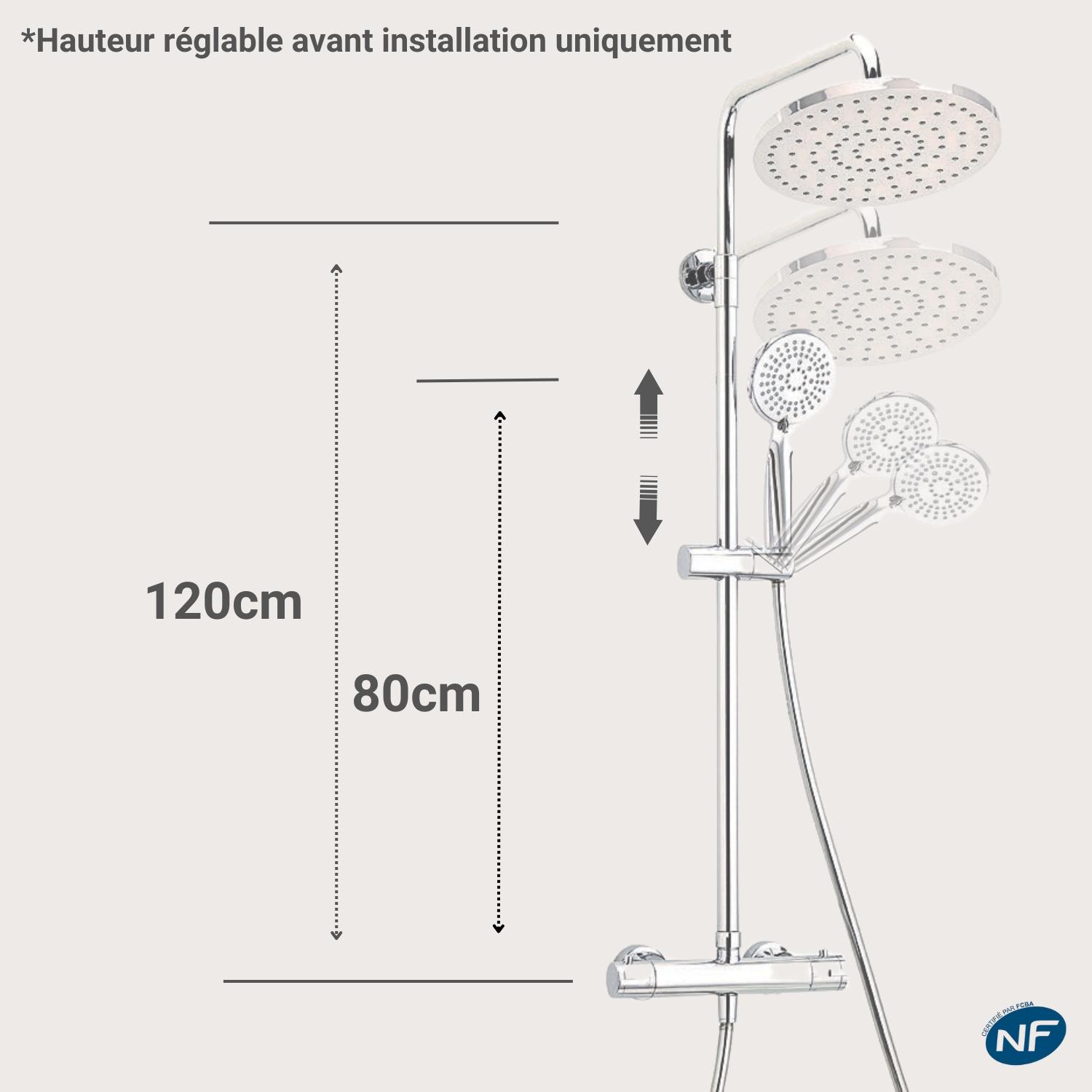 Colonne de douche thermostatique chromée ISHKA avec mitigeur fabriqué en France