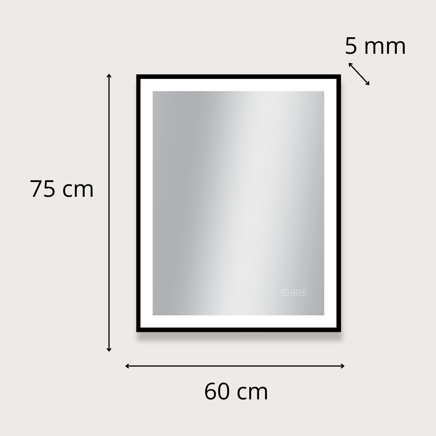 Miroir LED rectangulaire avec cadre en alu noir mat VELUNA
