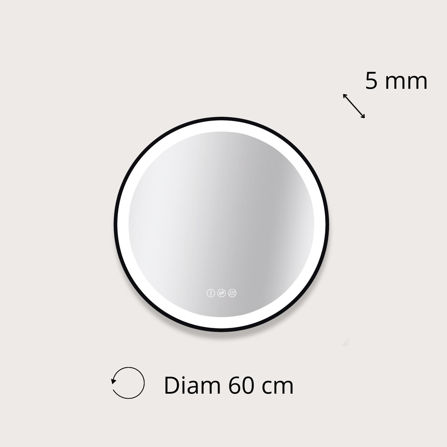 Miroir LED rond avec cadre en alu noir AUREYA