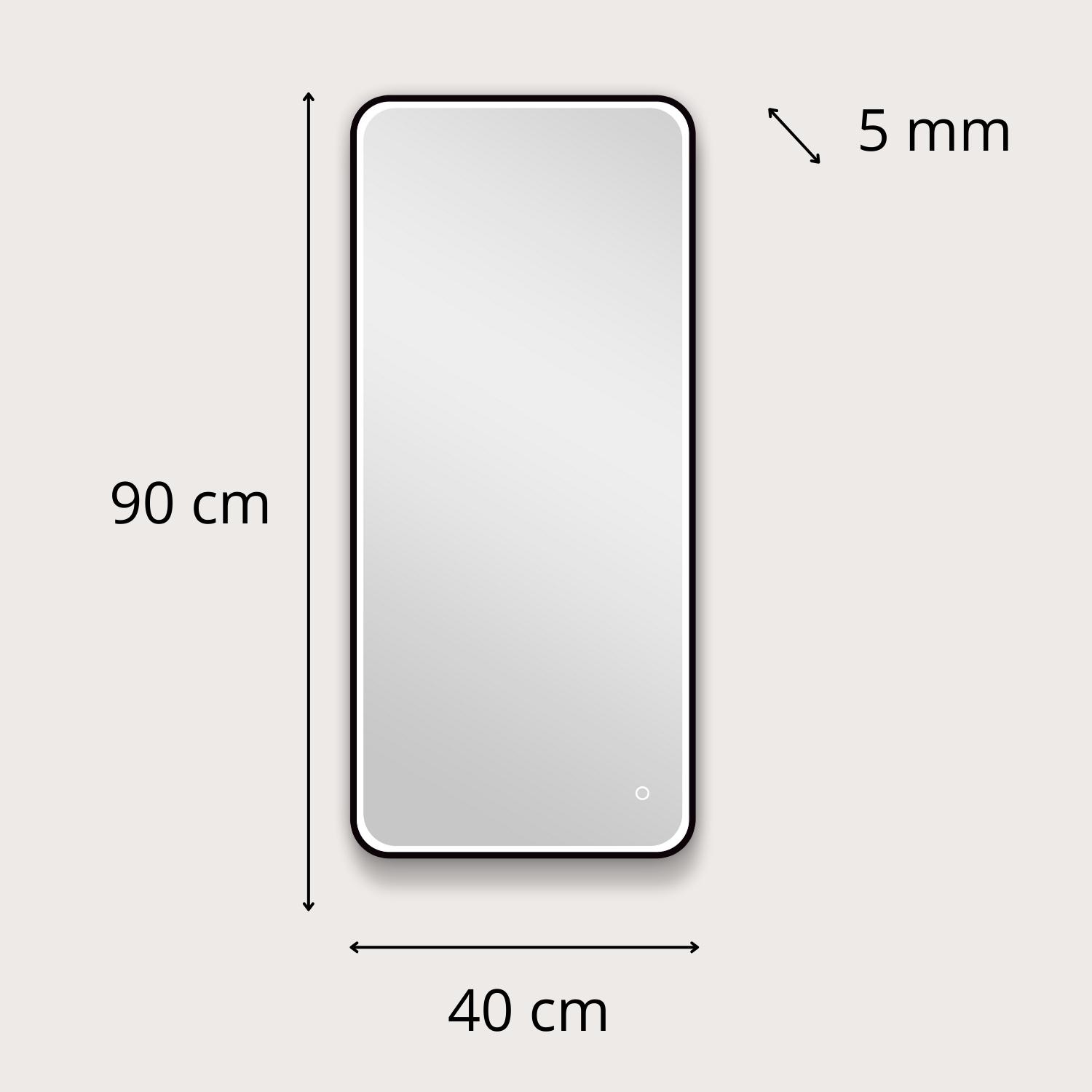 Miroir LED rectangulaire 90x40cm avec cadre alu noir